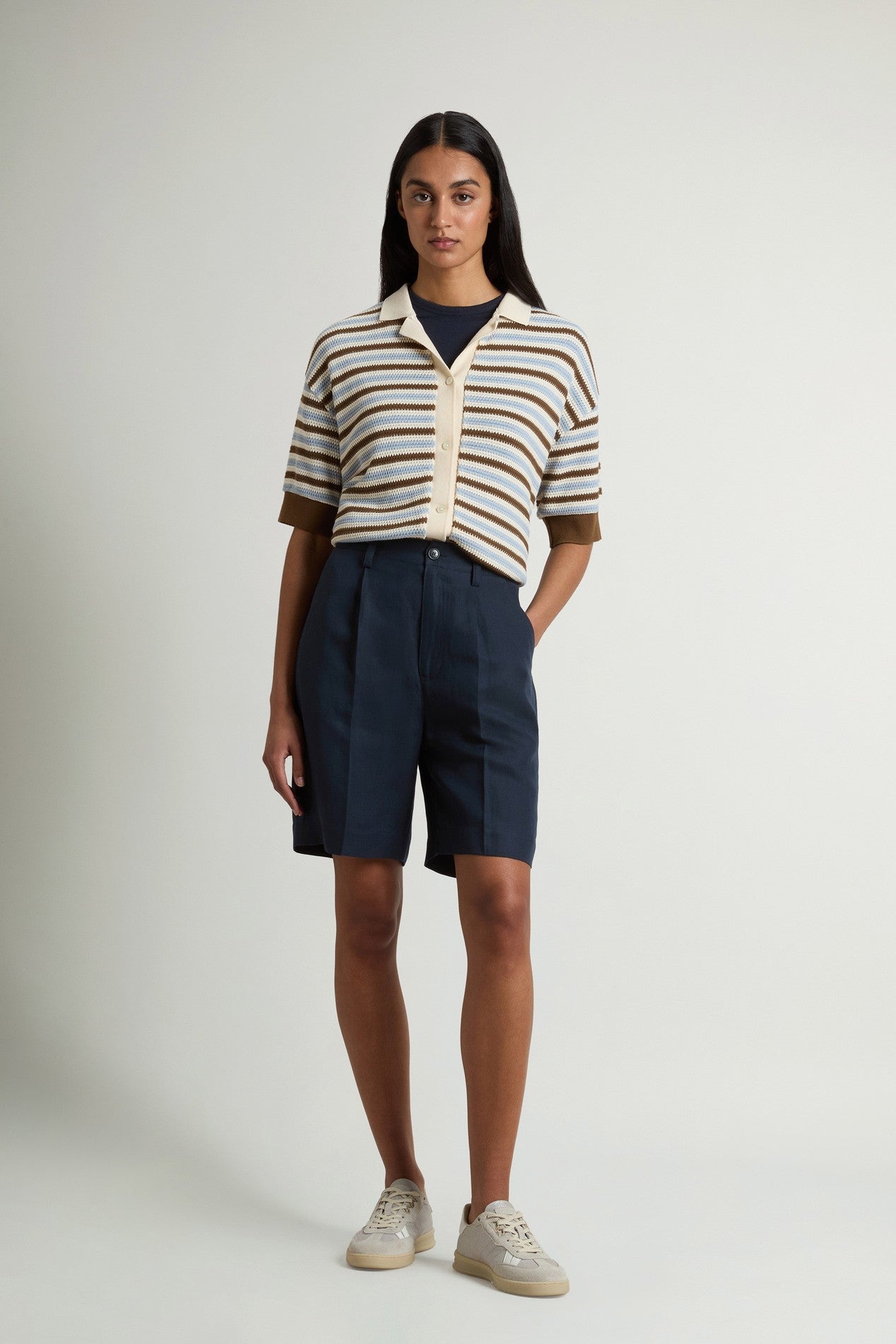 Pantaloncini Lyocell Linen Donna Melton Blue