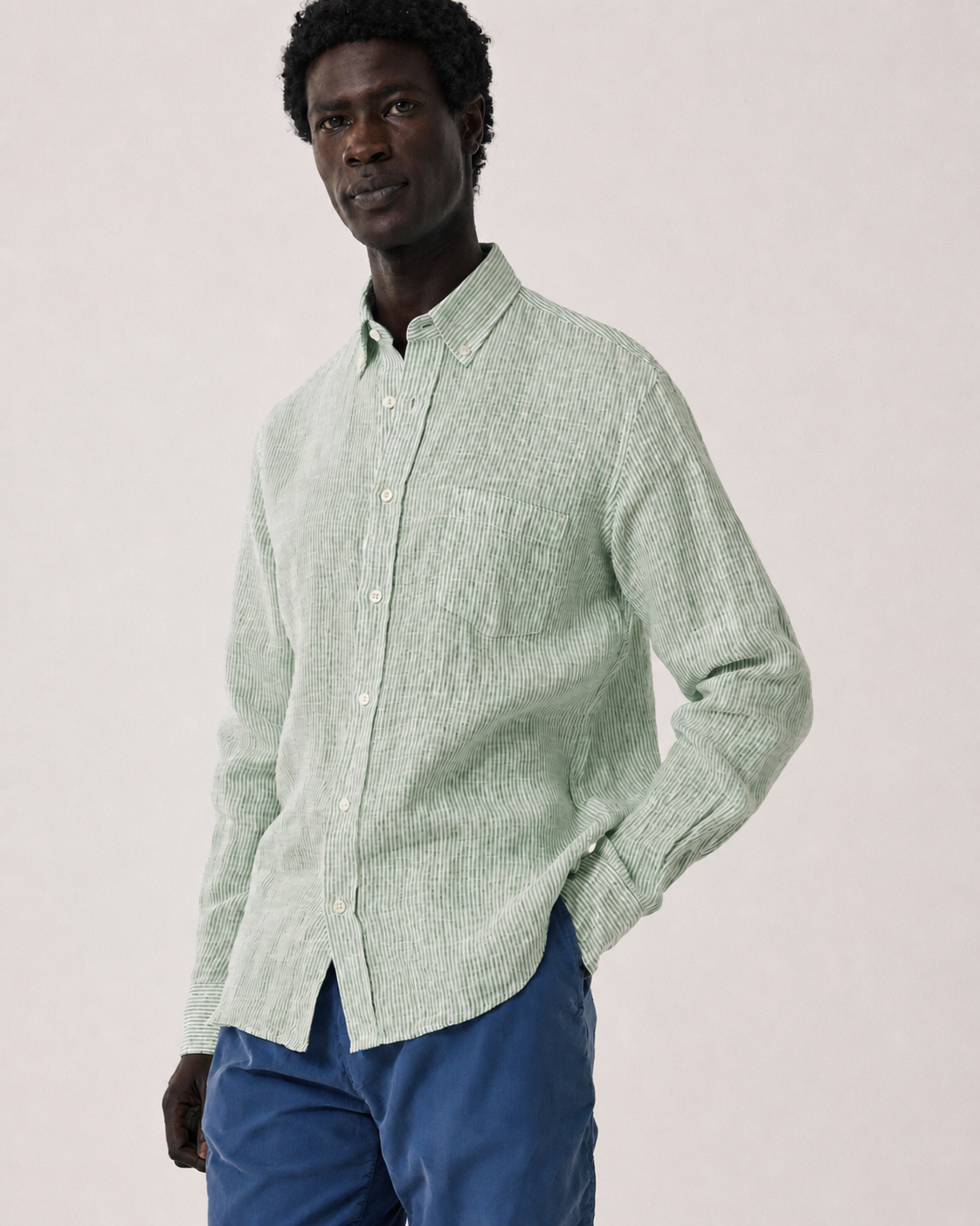 Camisa Pitt Linen Hombre Green/White