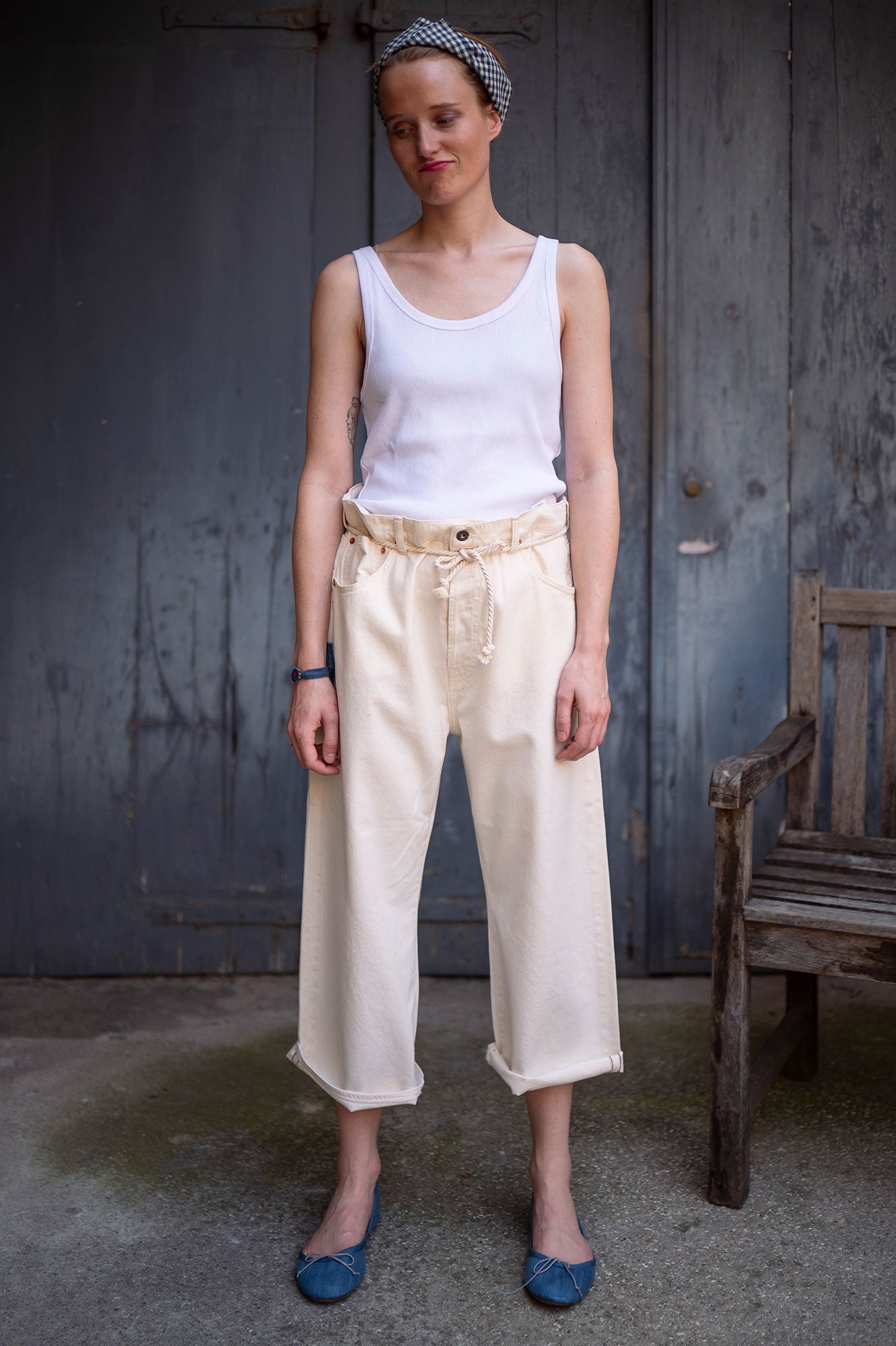 Frau The 50s Selvedge Culotte Jean Hose Cream