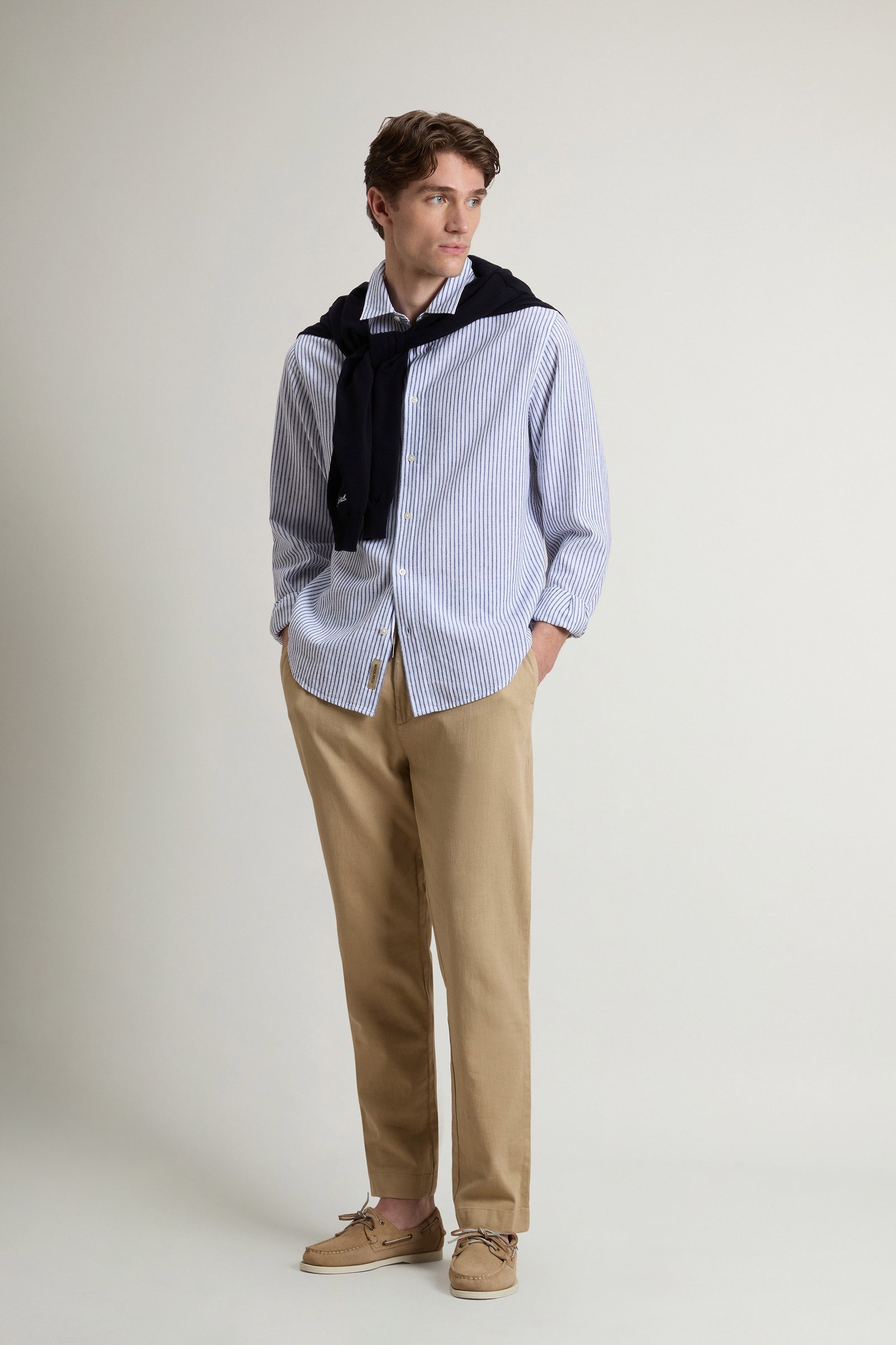 Camicia Linen Stripe Uomo Blue