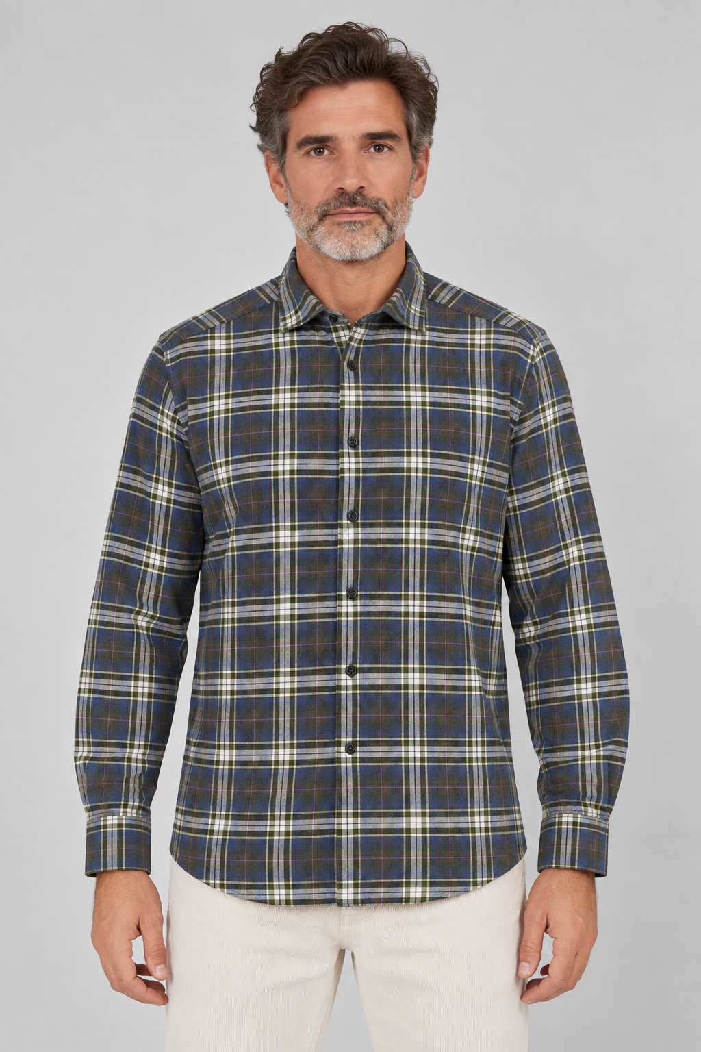 Bastoncino | Camisa Simo Flannel Hombre Green/Blue/Cream
