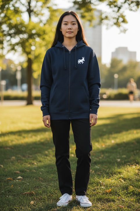 Women's Hoodie Full-Zip Sweater Navy Blue/White