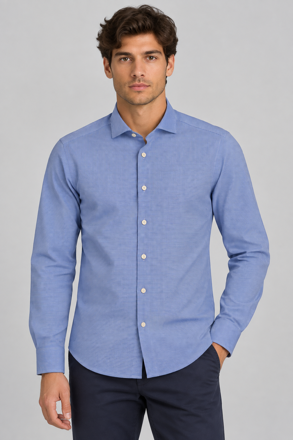 Bastoncino | Men's Simo Dobby Shirt Micro Blue