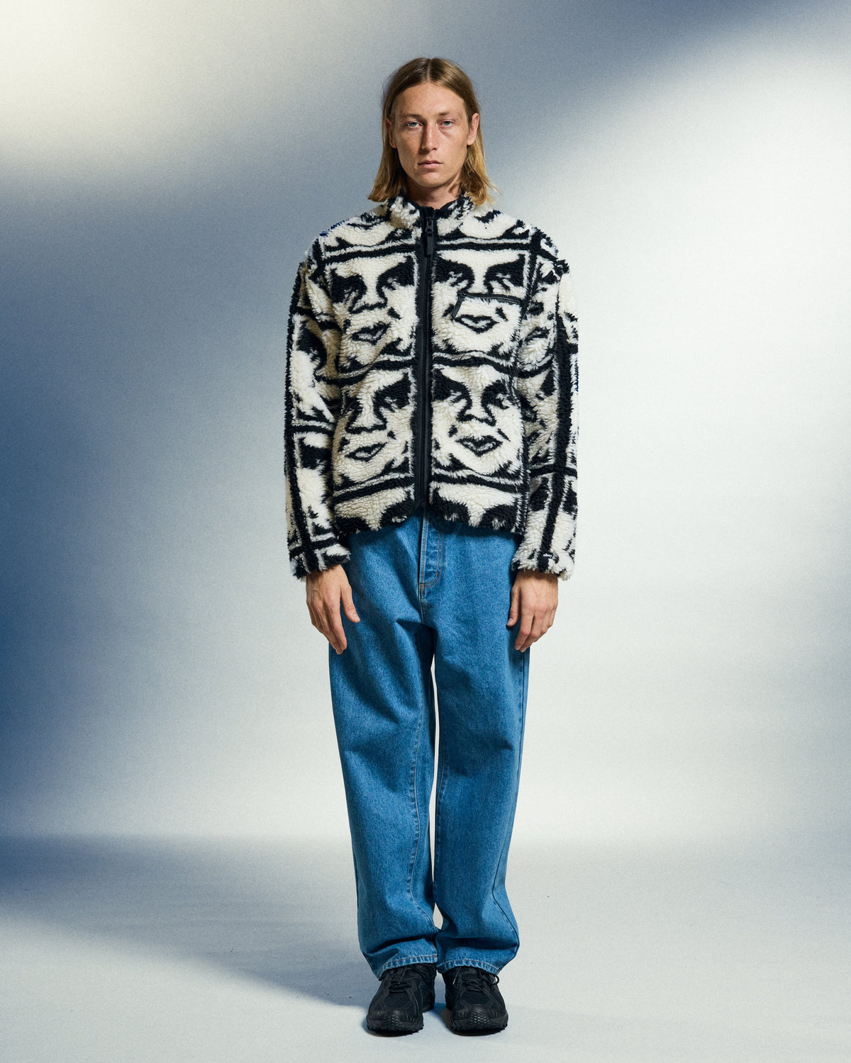 Mann Repeated Icon Sherpa Jacke Black Milti