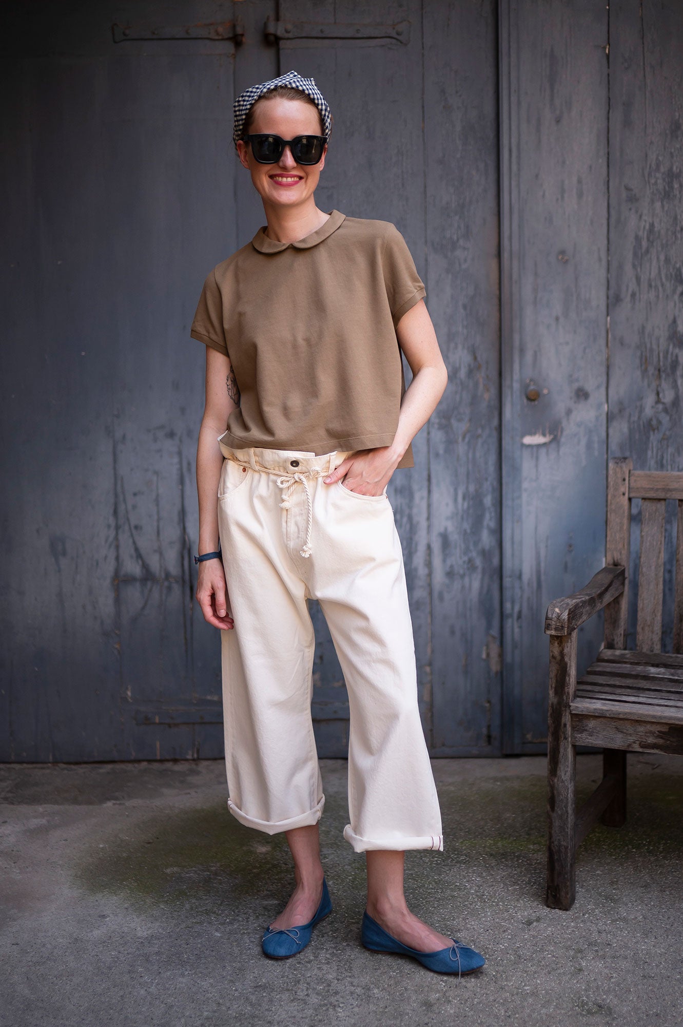 Frau The 50s Selvedge Culotte Jean Hose Cream