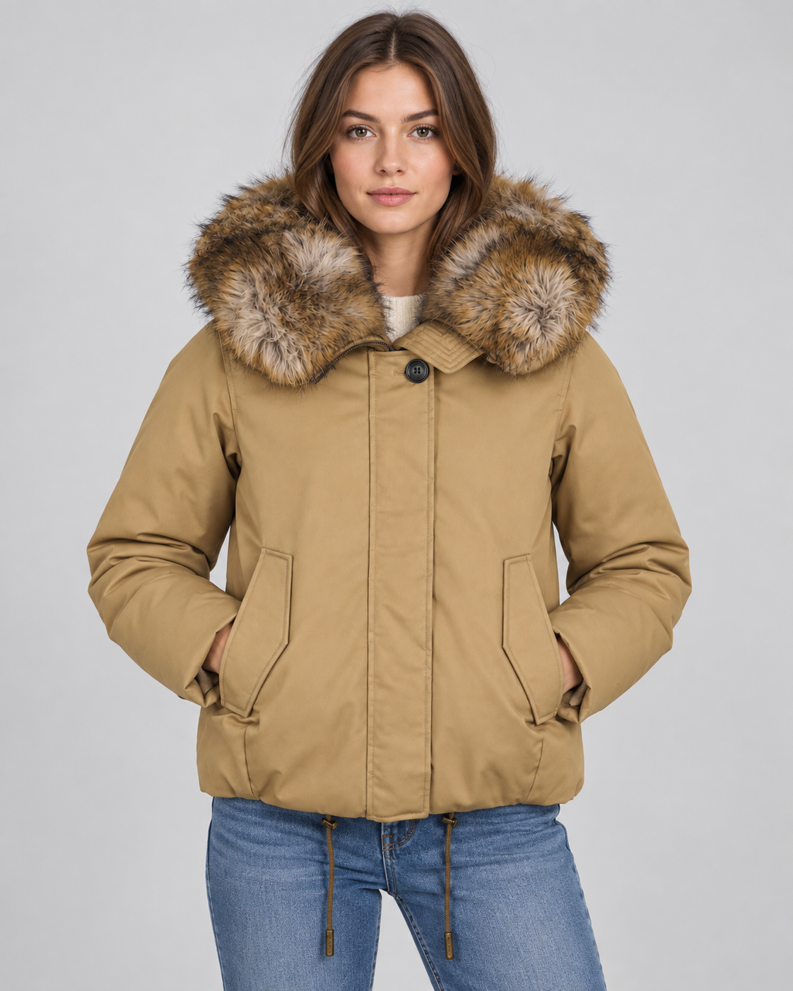 Frau Best Cotton Fur Jacke Gold Khaki