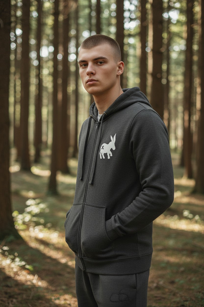 Sudadera Hoodie Full-Zip Hombre Antracite