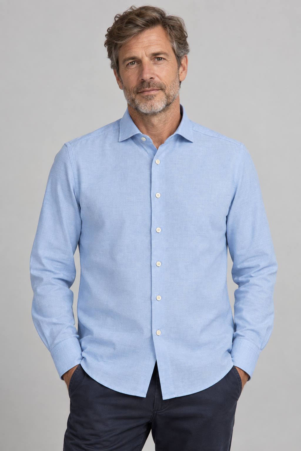 Bastoncino | Camisa Simo Cashmere Hombre Light Blue