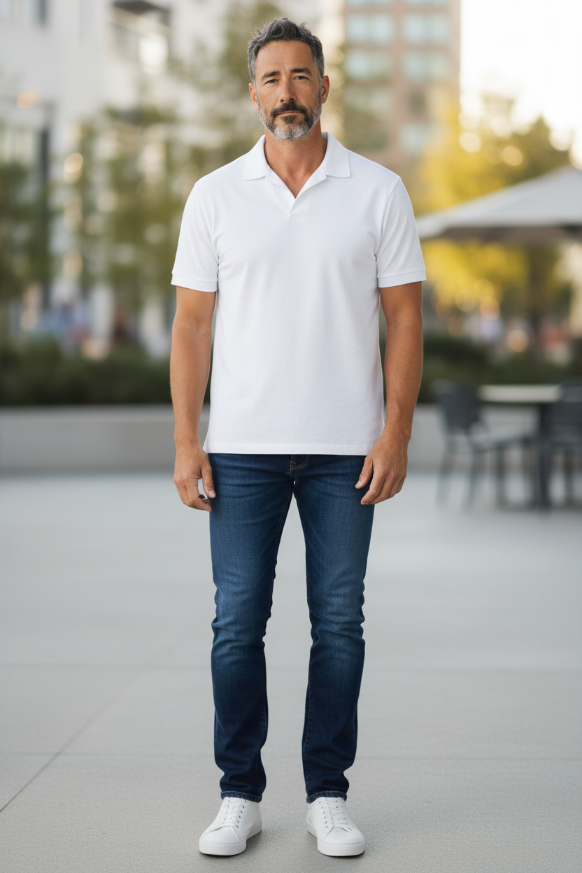 Mann Lightweight Lyocell Polo Weiss