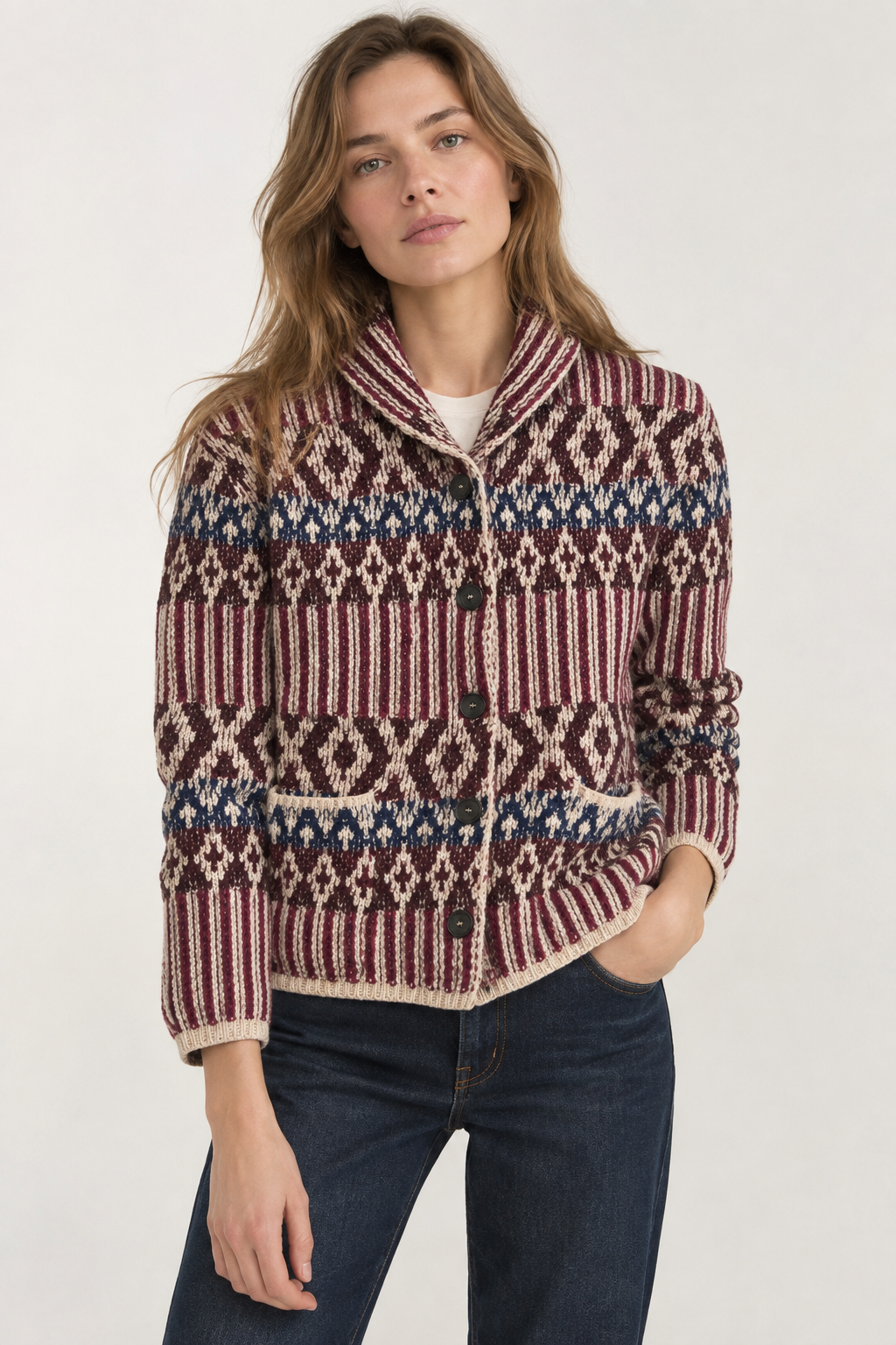 Maglia Folk 6 Donna Wine/Indigo
