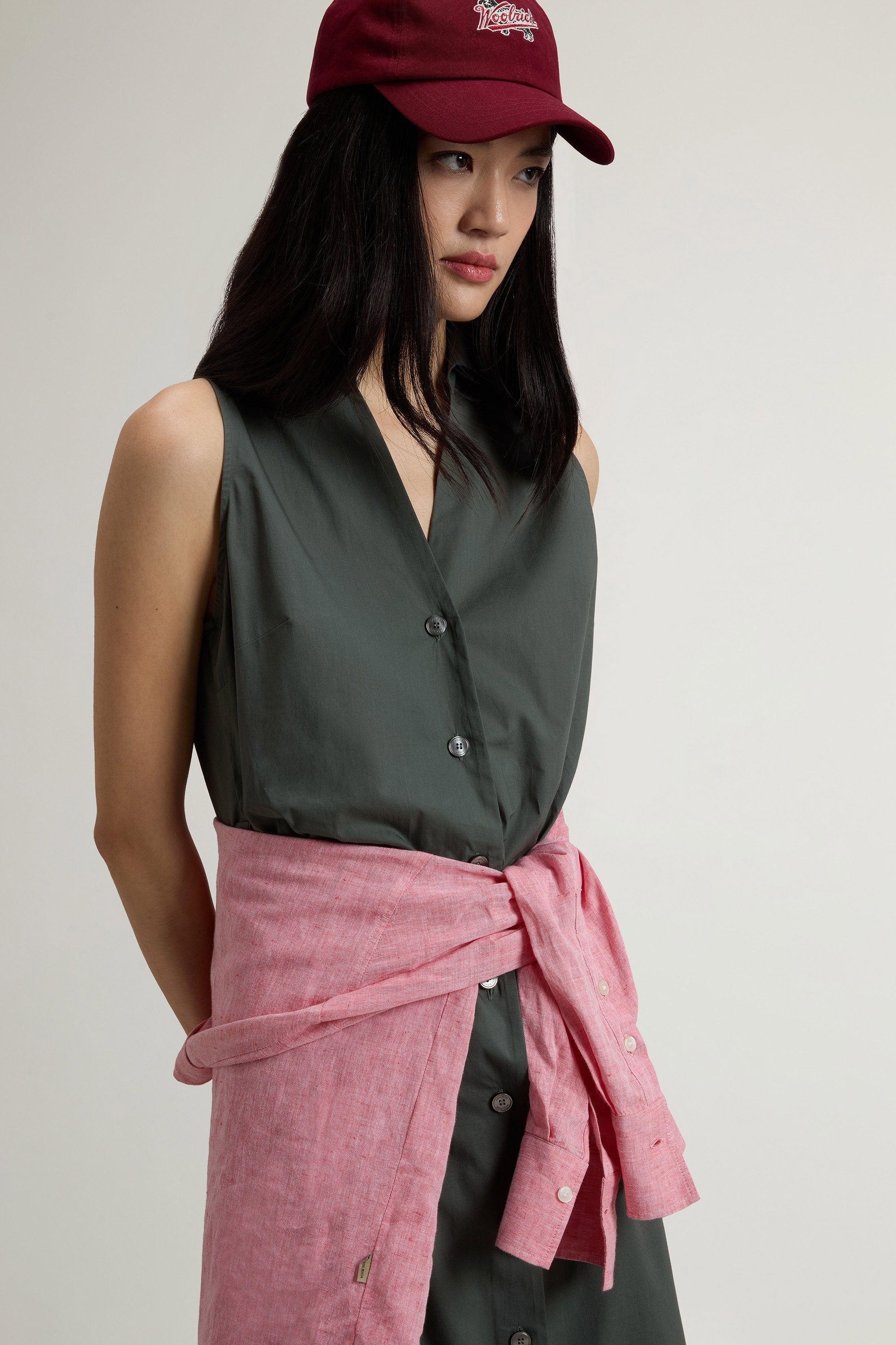 Women's Chemisier Poplin Cotton Dress Forest Veil