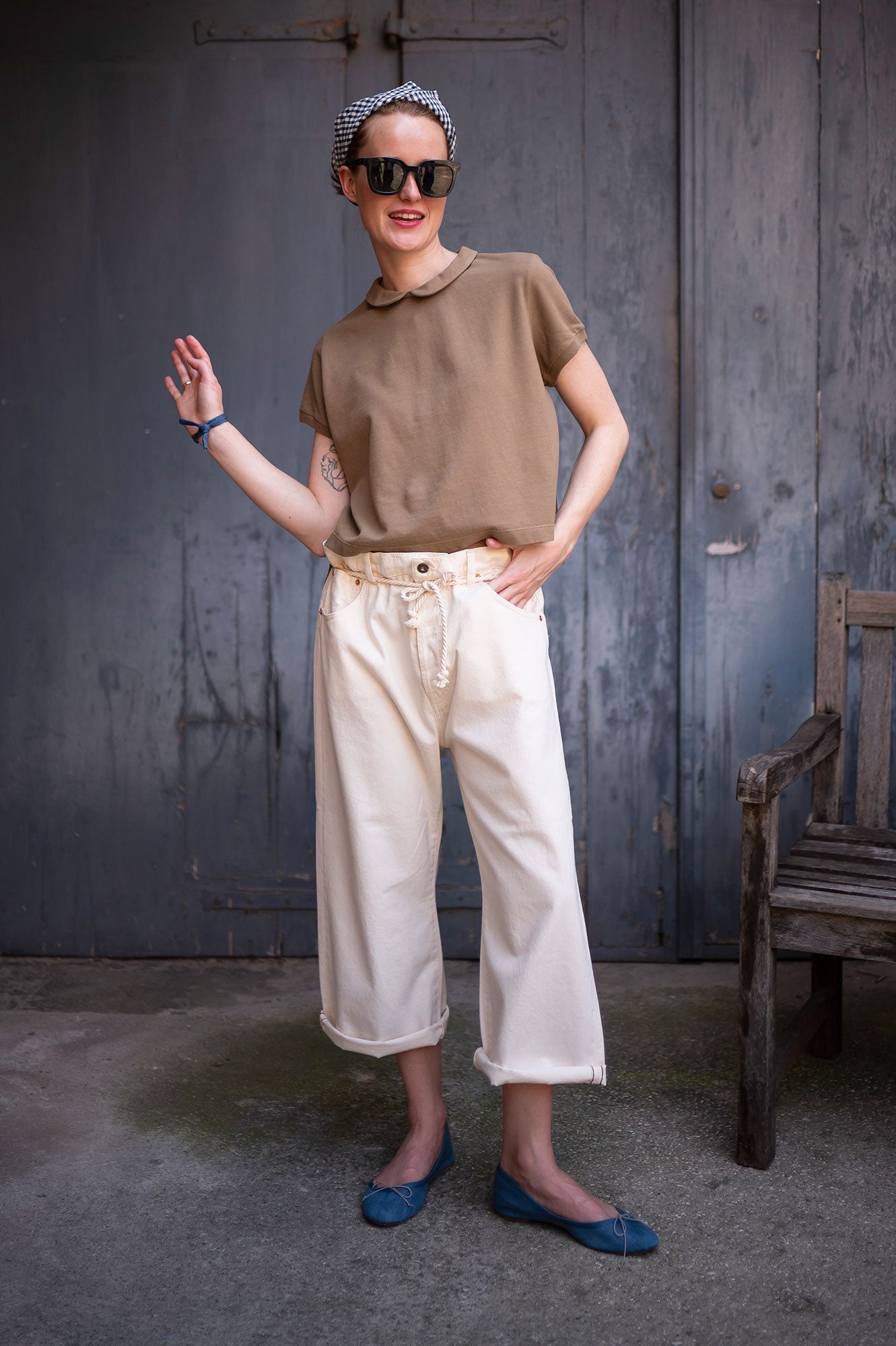 Frau The 50s Selvedge Culotte Jean Hose Cream