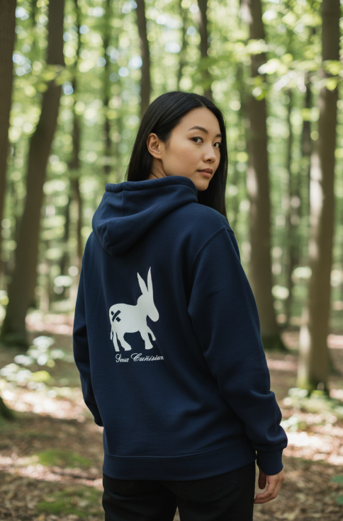 Women's Hoodie Full-Zip Sweater Navy Blue/White