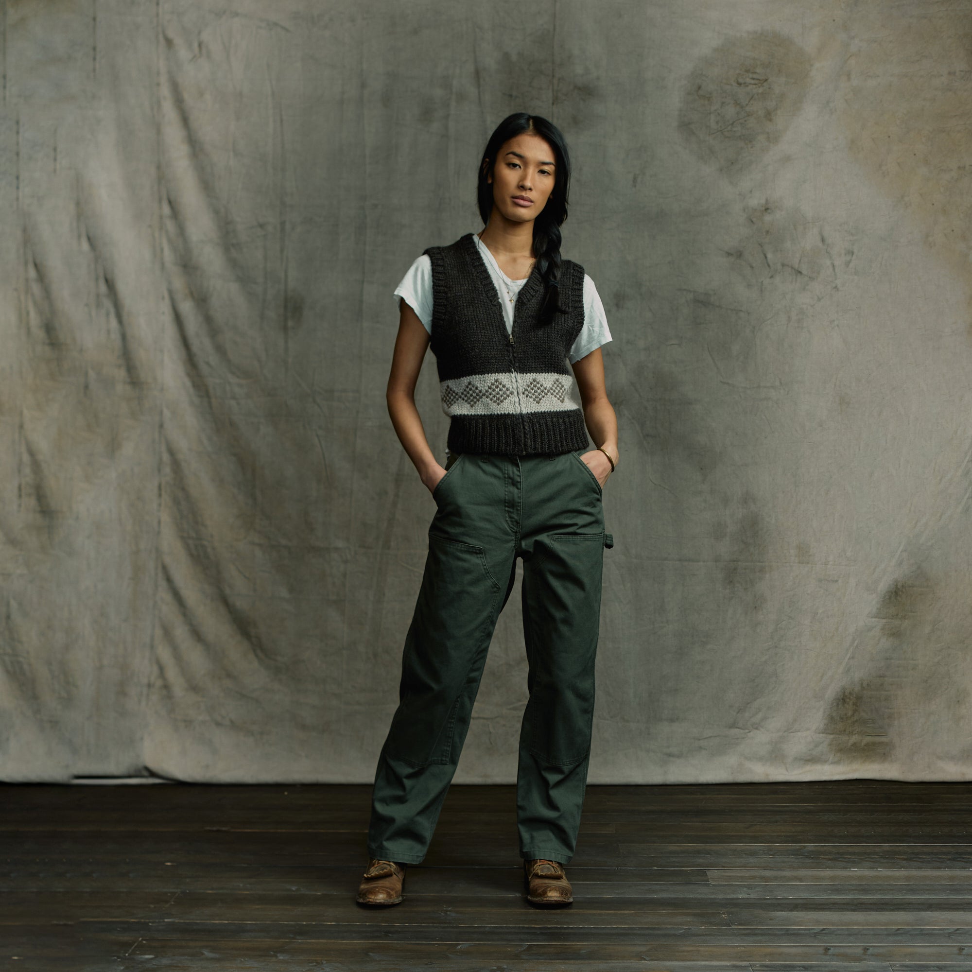 Gilet Wool Zip Donna Dark Brown