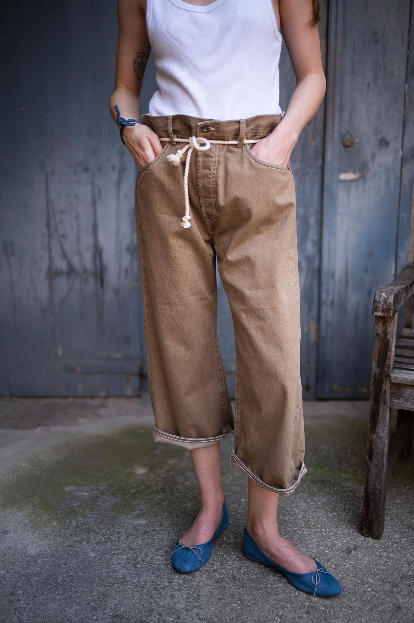 Frau The 50s Selvedge Culotte Jean Hose Barrel
