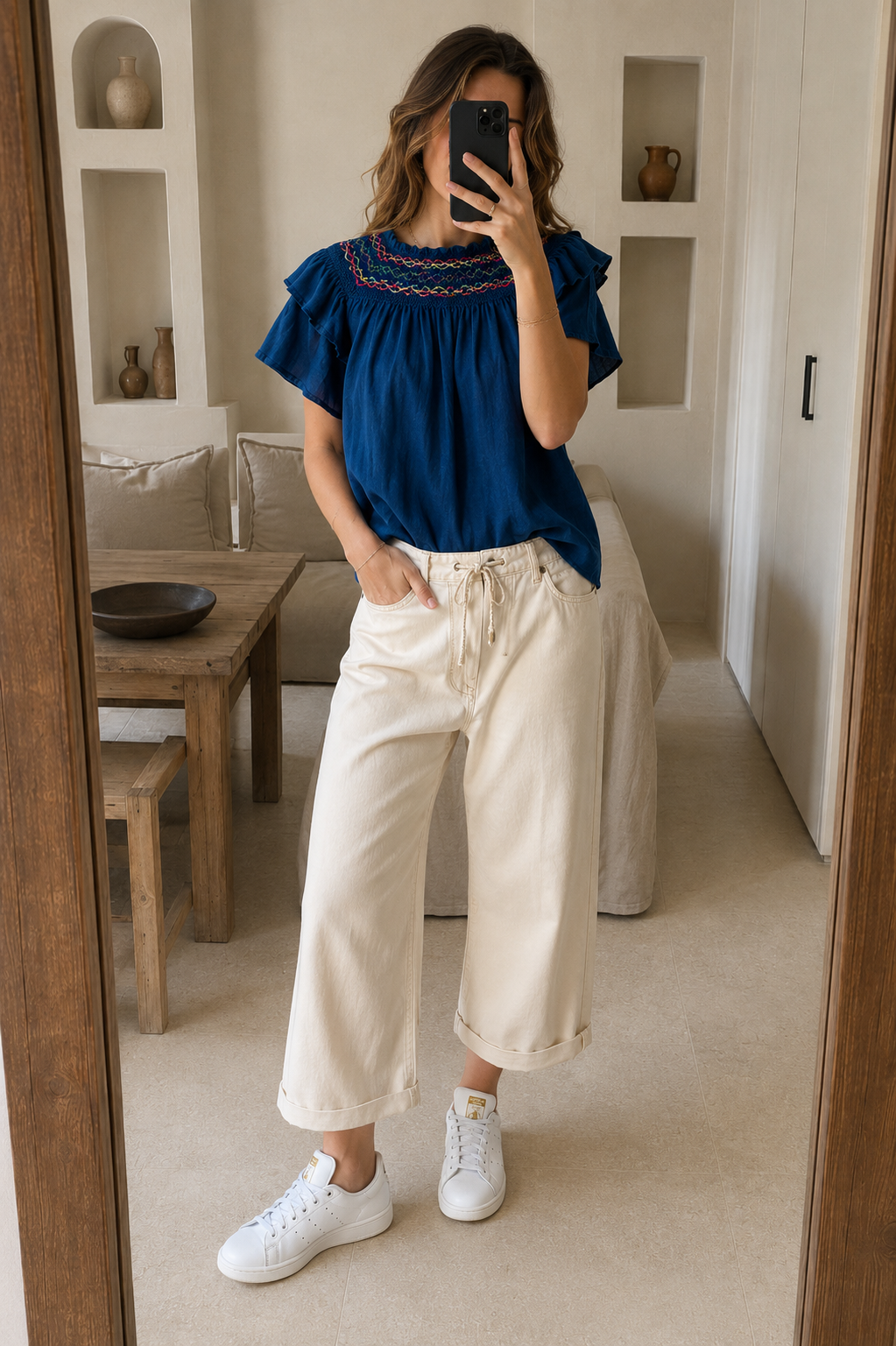 Frau The 50s Selvedge Culotte Jean Hose Cream