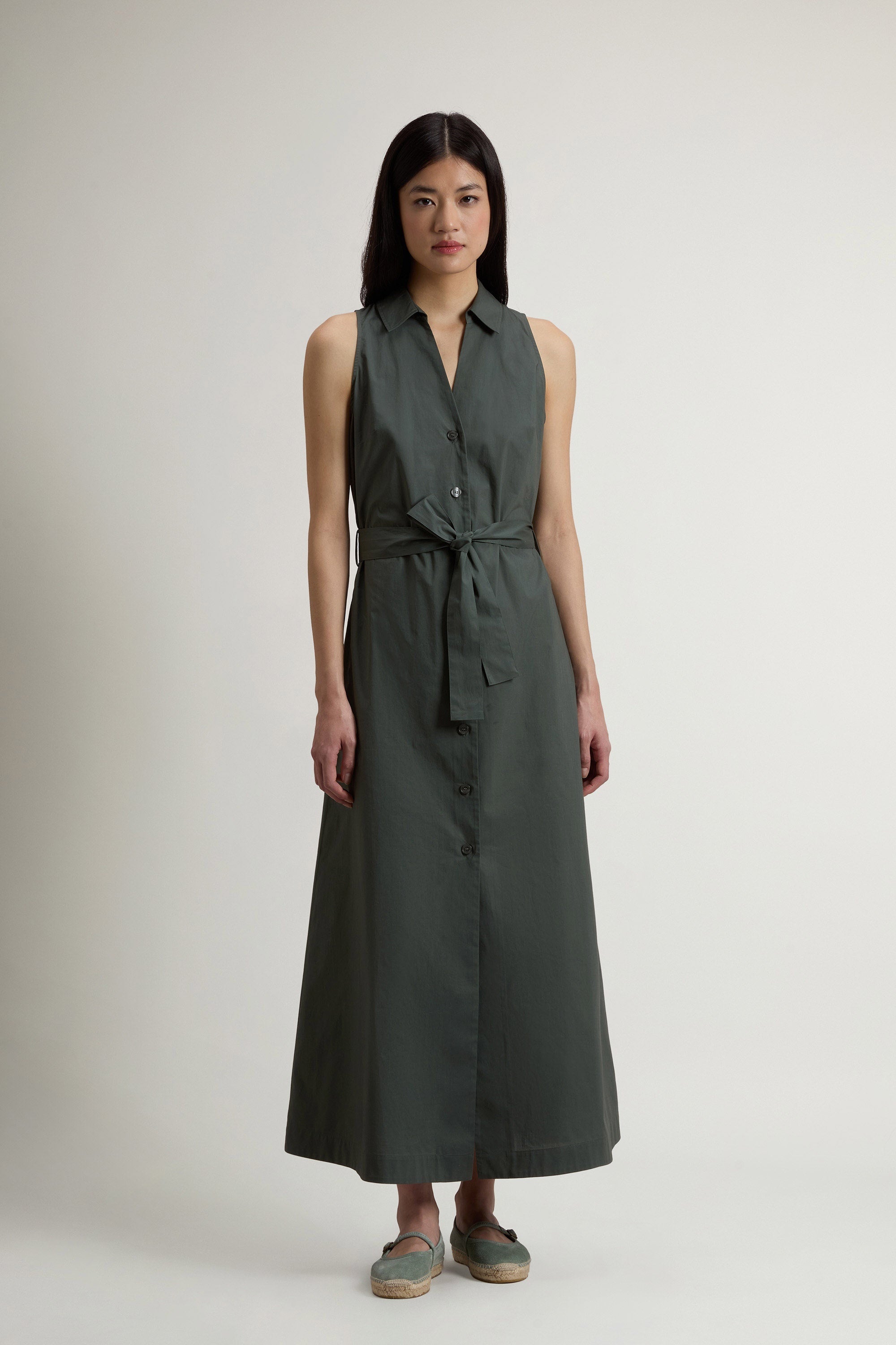 Women's Chemisier Poplin Cotton Dress Forest Veil