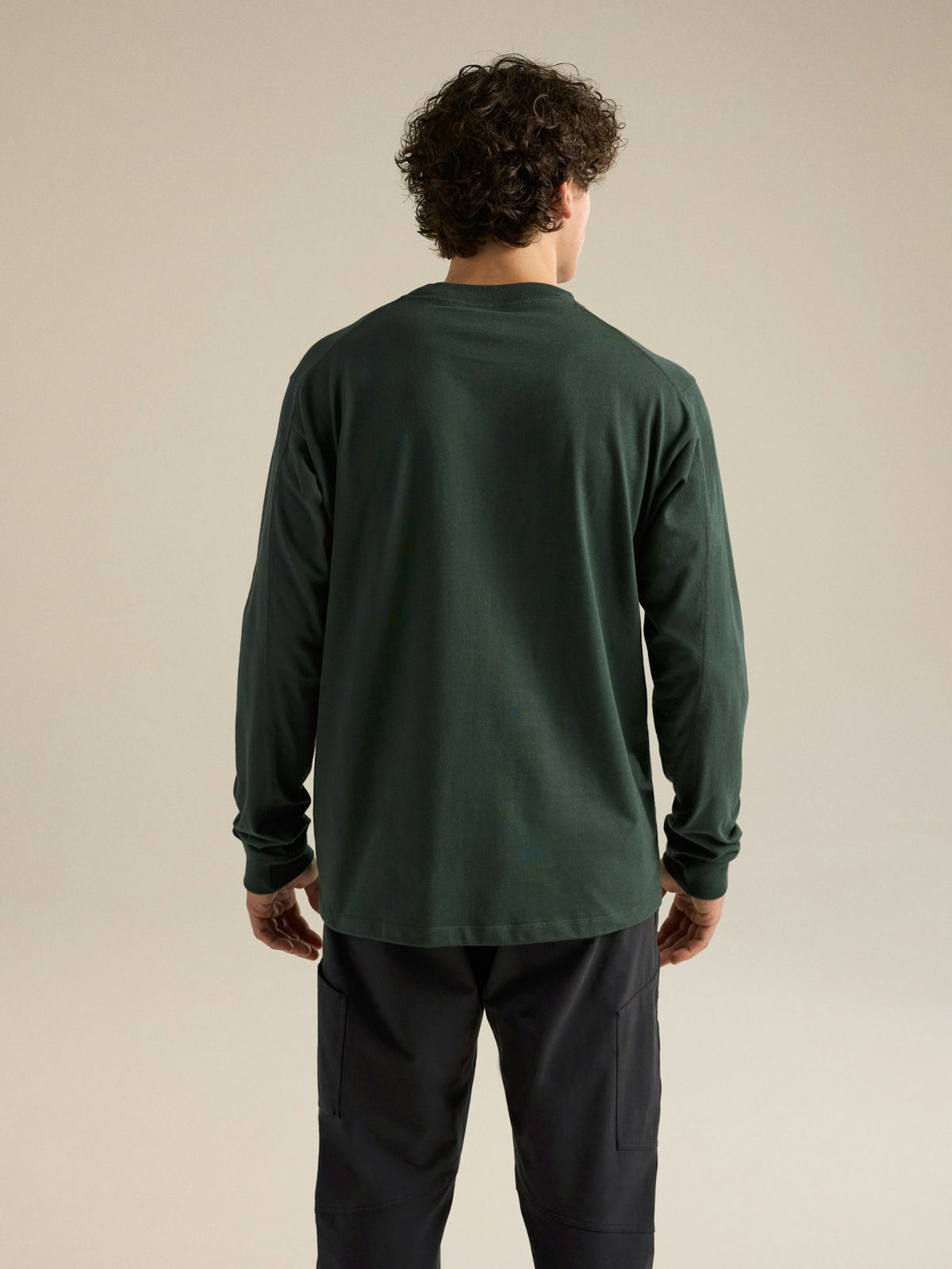 Mann Kragg Cotton Langarm T-shirt Dark Jade