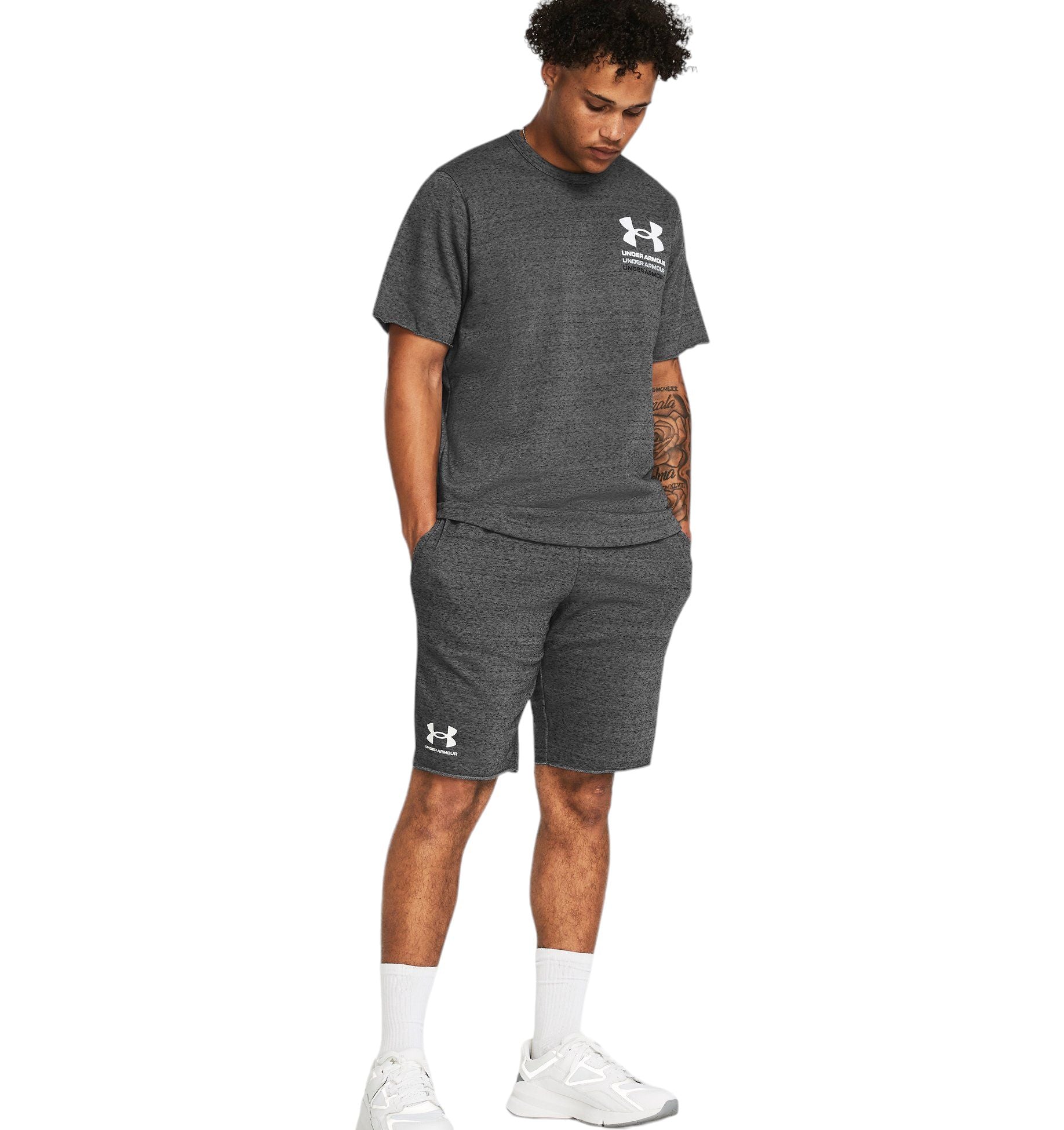 Under Armour | Pantaloncini Rival Terry Uomo Castlerock Light Heather/Onyx White - Fabbrica Ski Sises