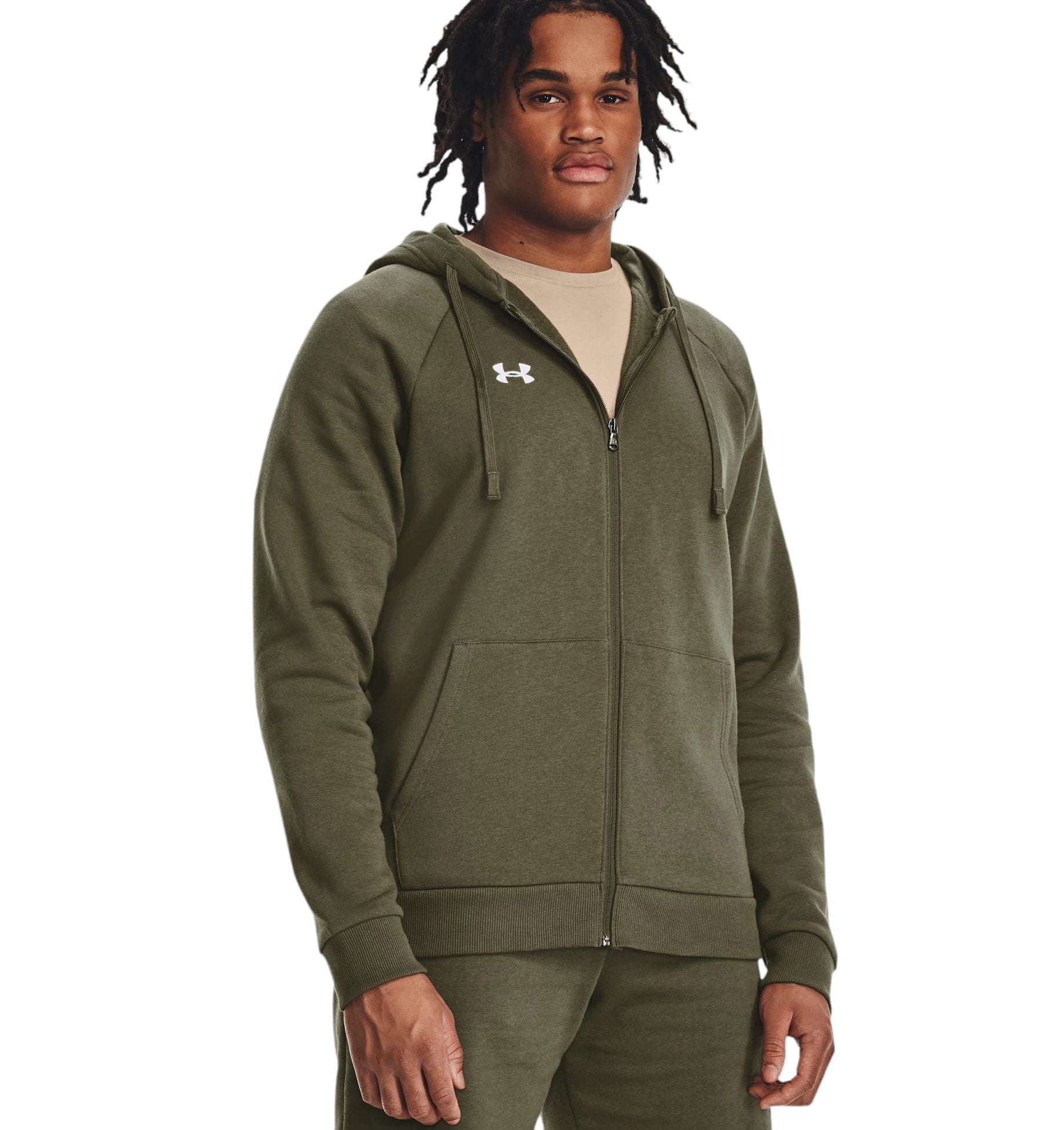 Under Armour | Maglia Rival Fleece Full-Zip Uomo Marine Green/White - Fabbrica Ski Sises