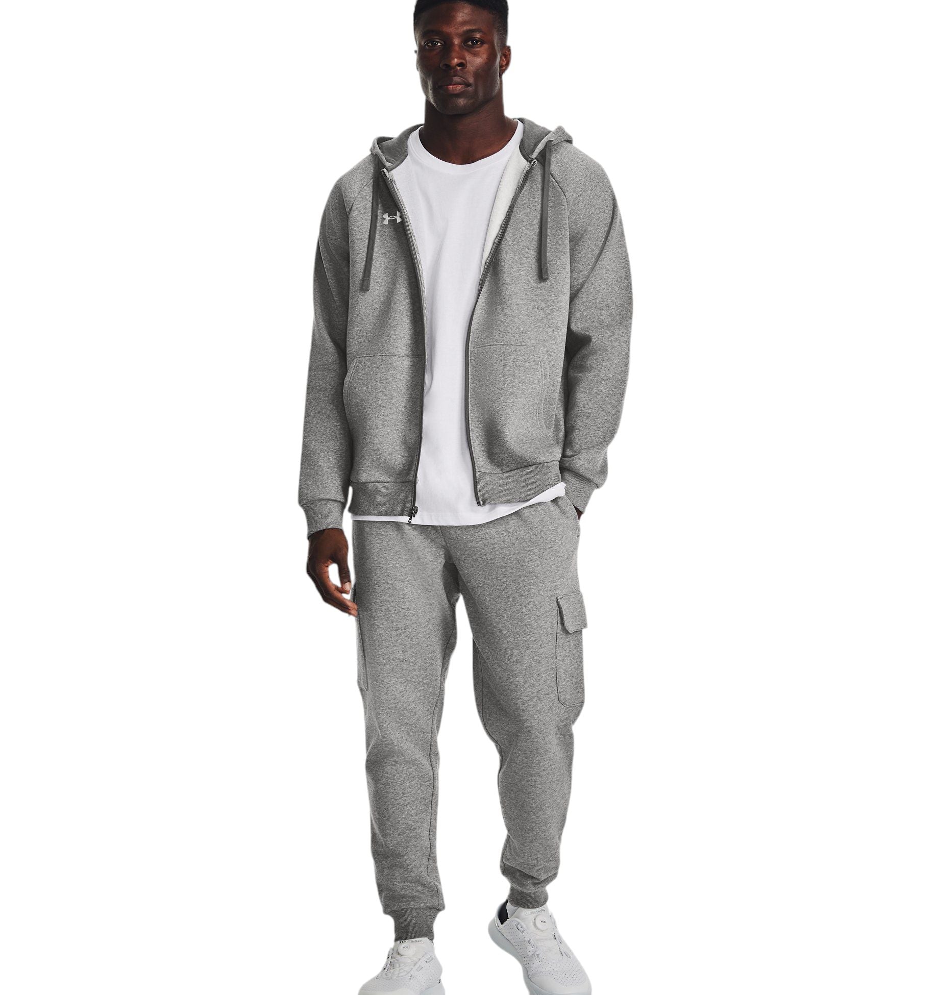 Under Armour | Maglia Rival Fleece Full-Zip Uomo Castlerock Light Heather/White - Fabbrica Ski Sises