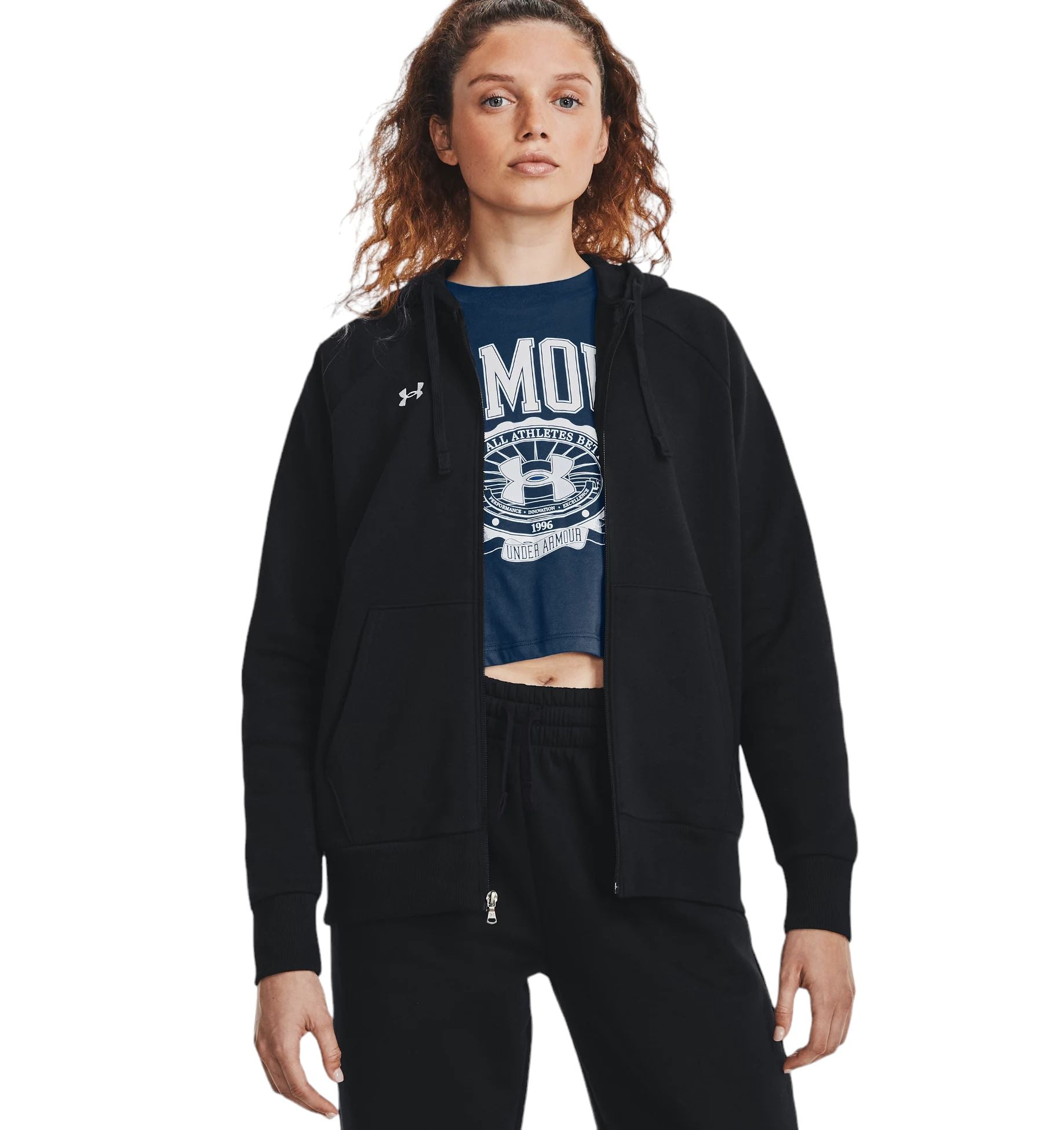 Under Armour | Maglia Rival Fleece Full-Zip Donna Black/White - Fabbrica Ski Sises