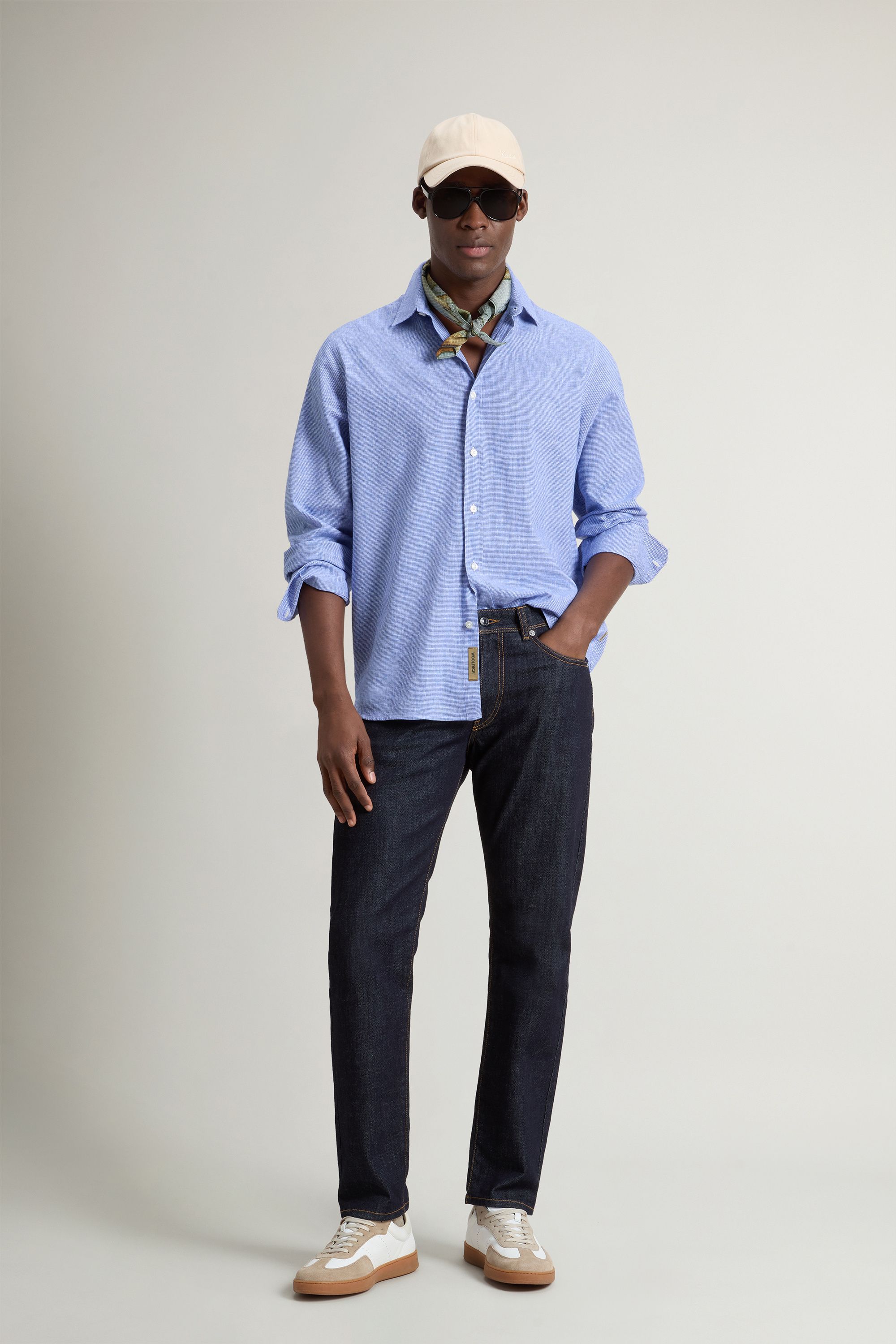 Woolrich | Camicia Linen Cotton Uomo Pied De Poule Blue - Fabbrica Ski Sises