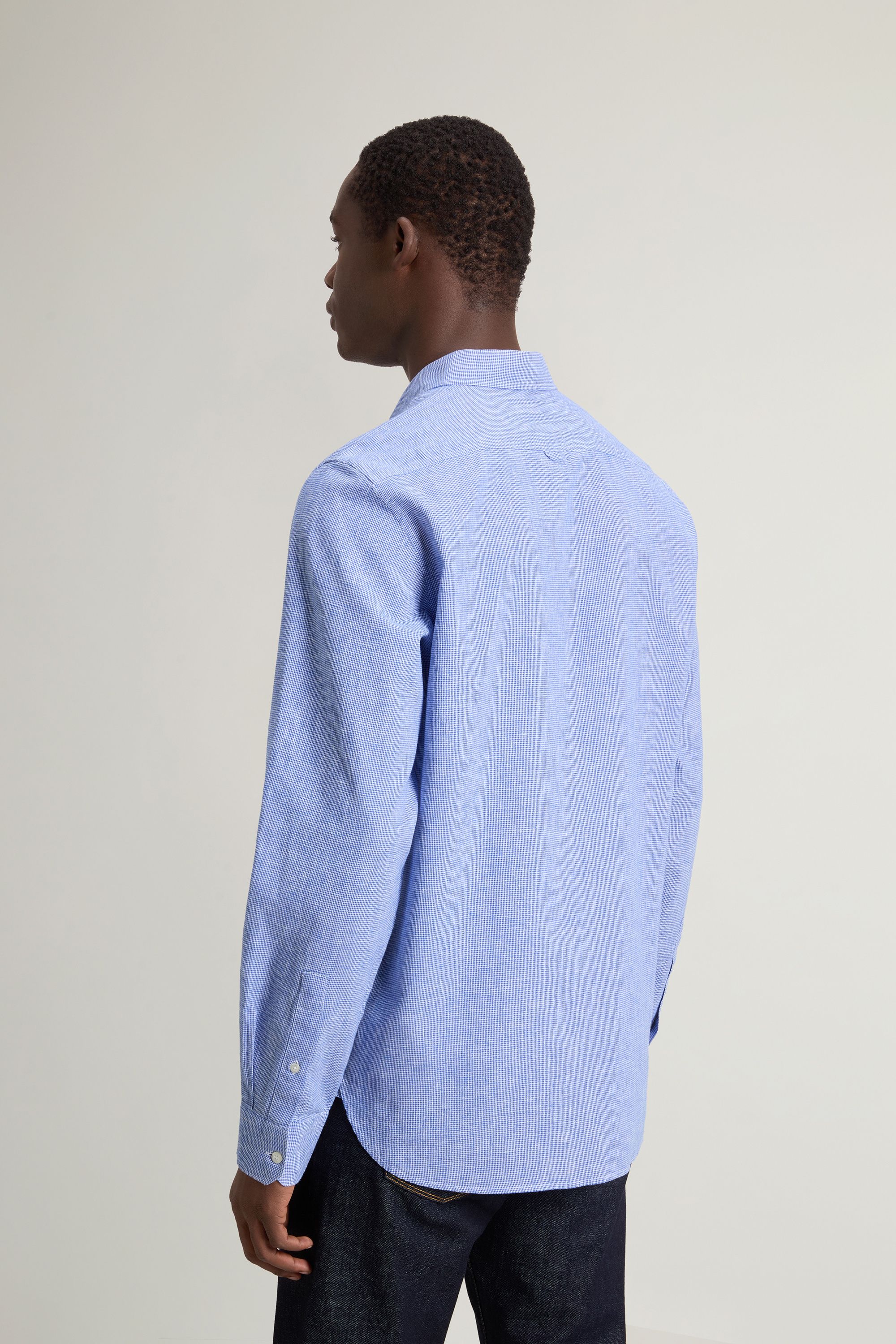 Woolrich | Camicia Linen Cotton Uomo Pied De Poule Blue - Fabbrica Ski Sises