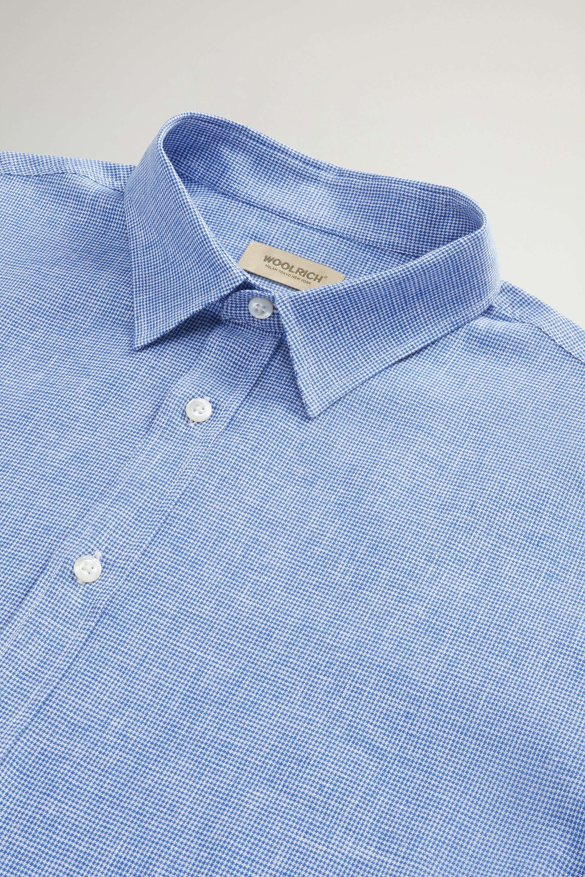 Woolrich | Camicia Linen Cotton Uomo Pied De Poule Blue - Fabbrica Ski Sises