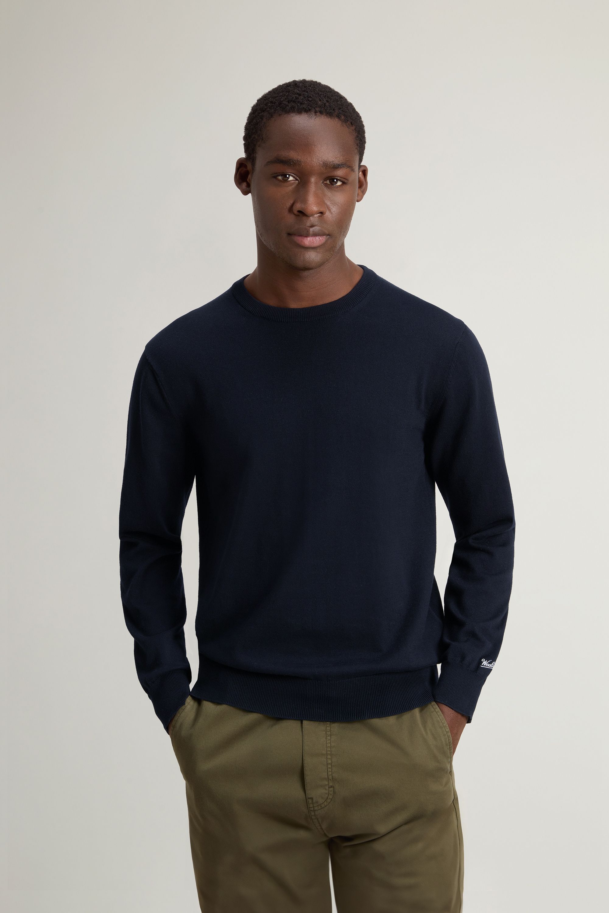 Woolrich | Maglia Logo Cotton Uomo Melton Blue - Fabbrica Ski Sises
