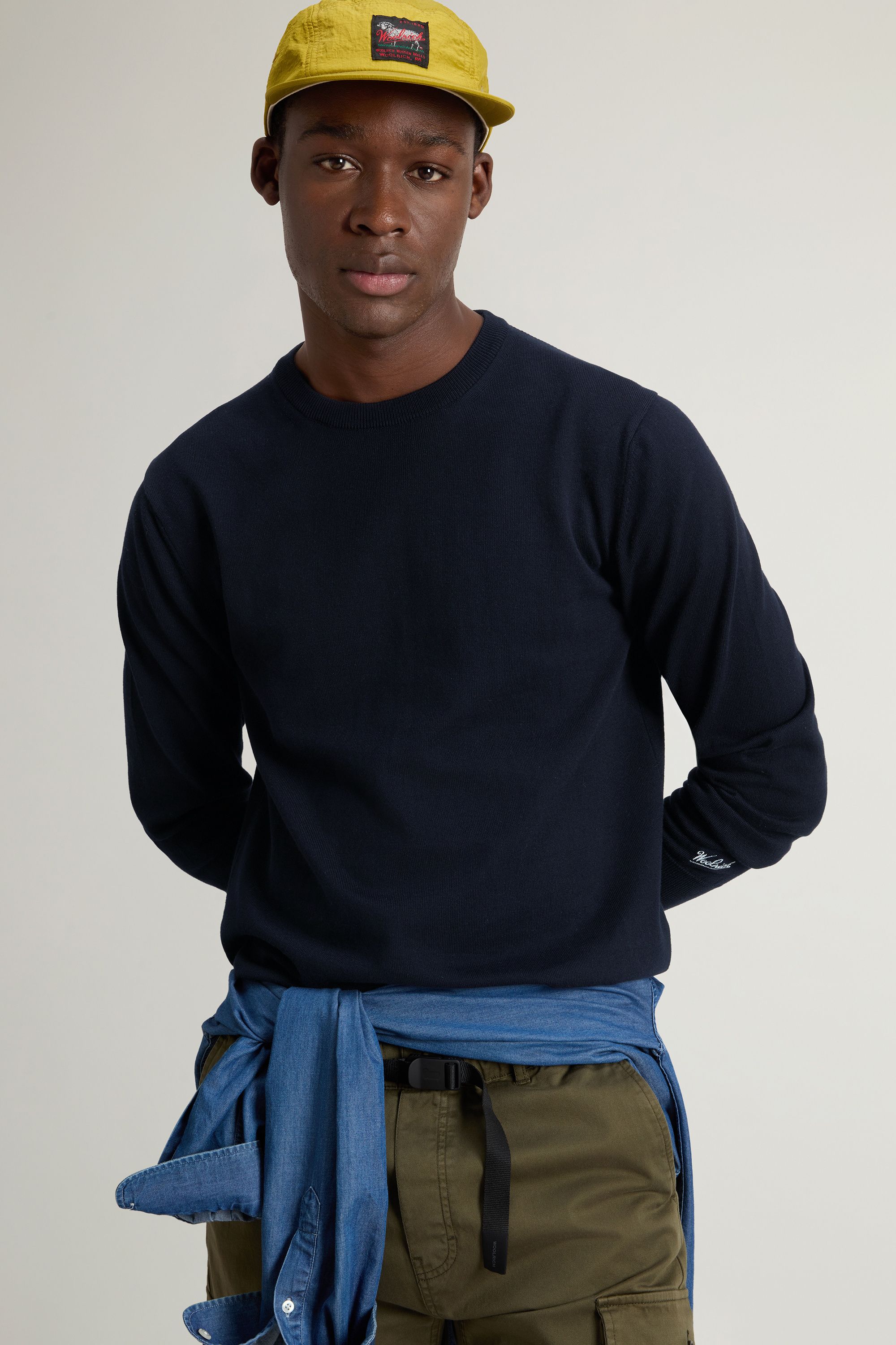 Woolrich | Maglia Logo Cotton Uomo Melton Blue - Fabbrica Ski Sises