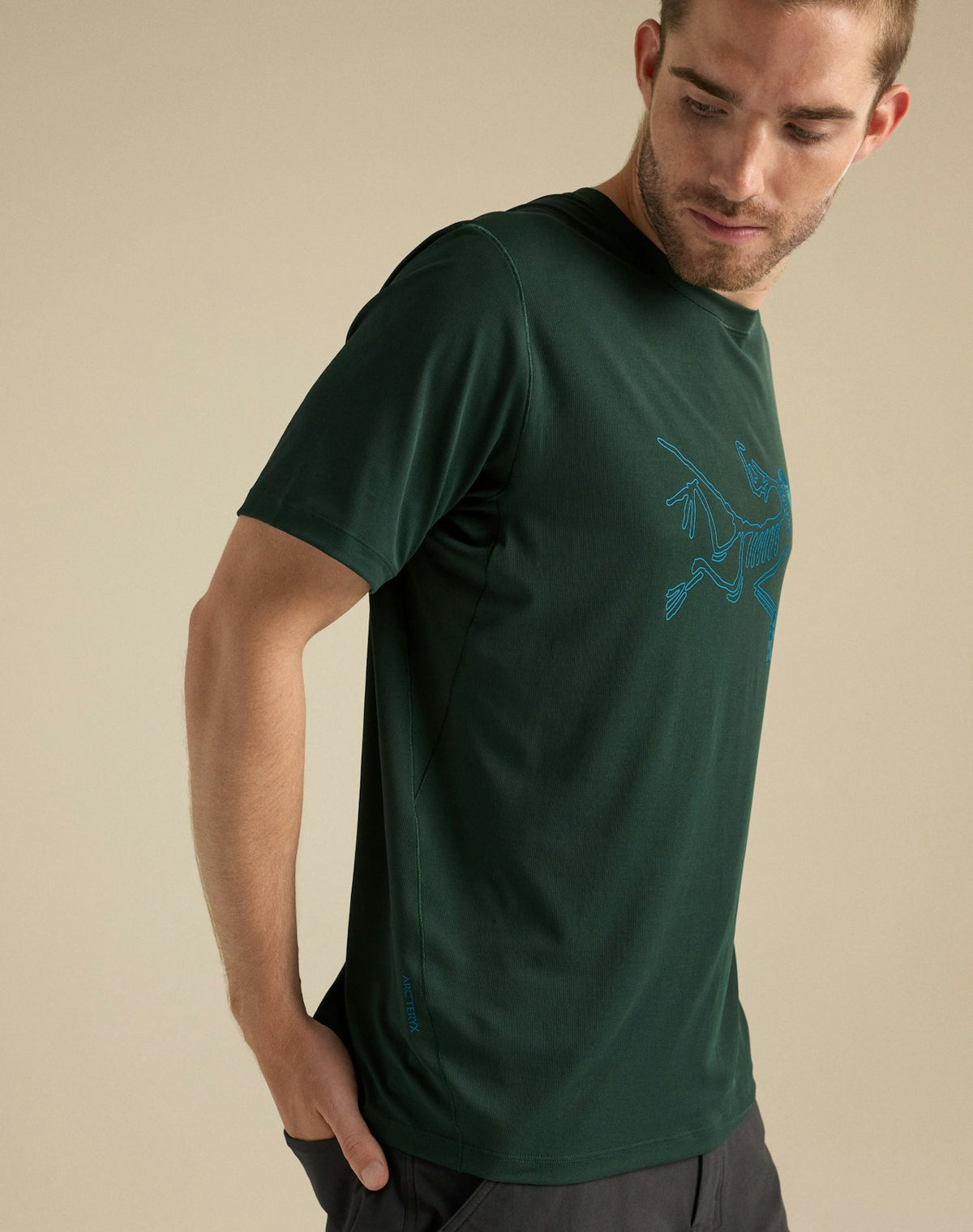 Herr T-shirt Cormac med logga Mörk jade/aqua