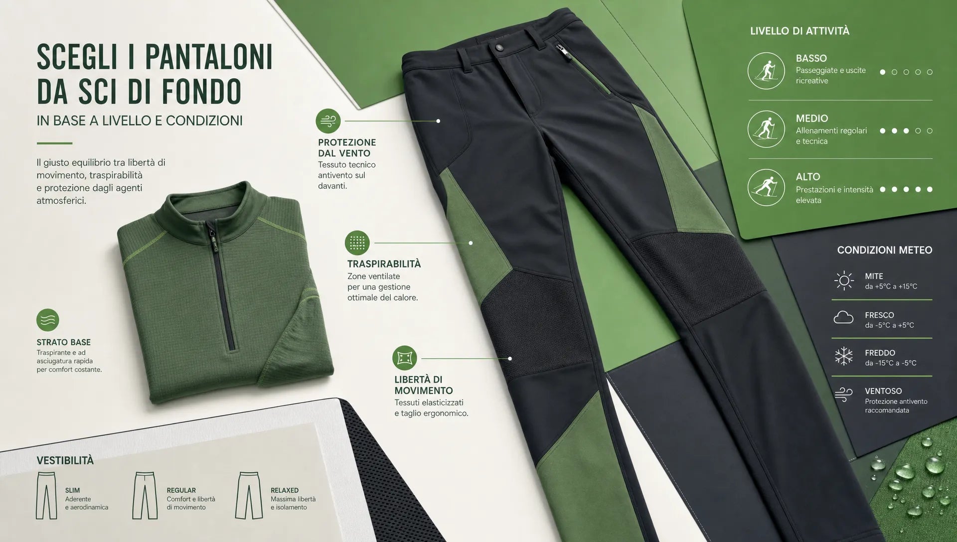 Pantaloni sci di fondo: guida a fit e traspirazione