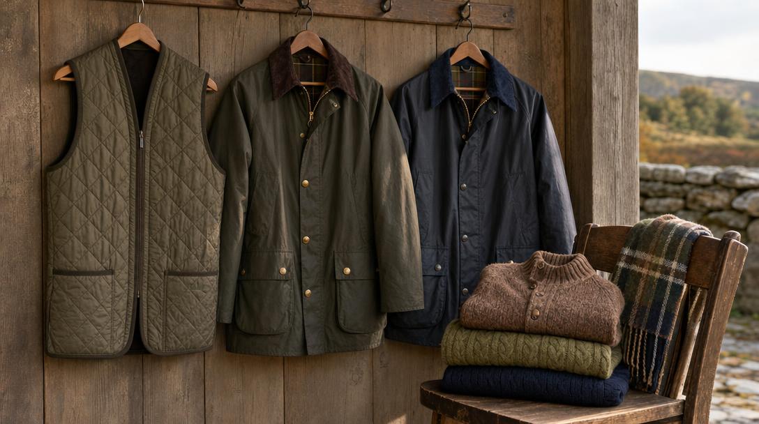 Selezione Barbour in offerta con giacche cerate, gilet e maglieria heritage