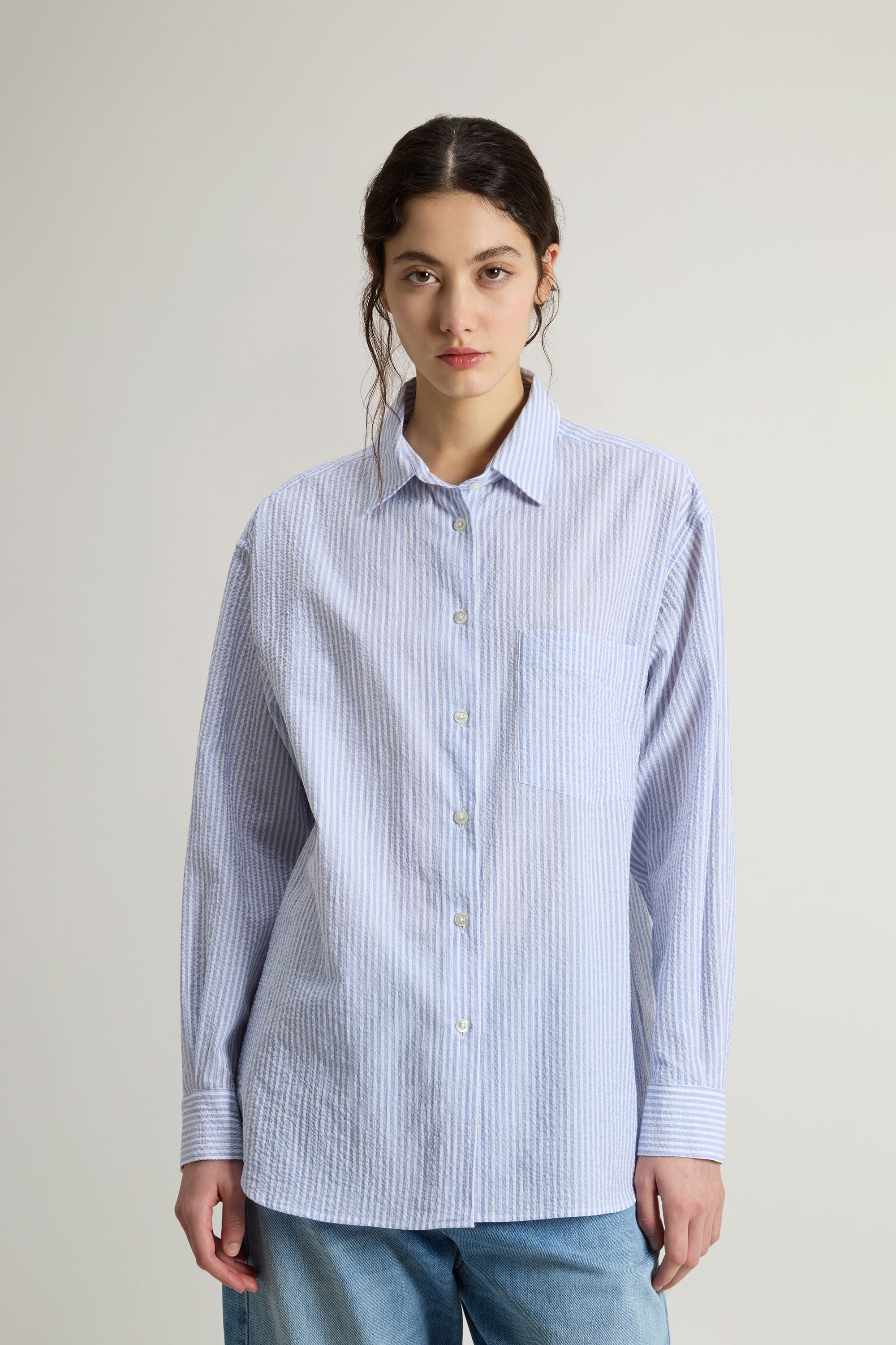 Camicia Seersucker Donna Blue Stripe