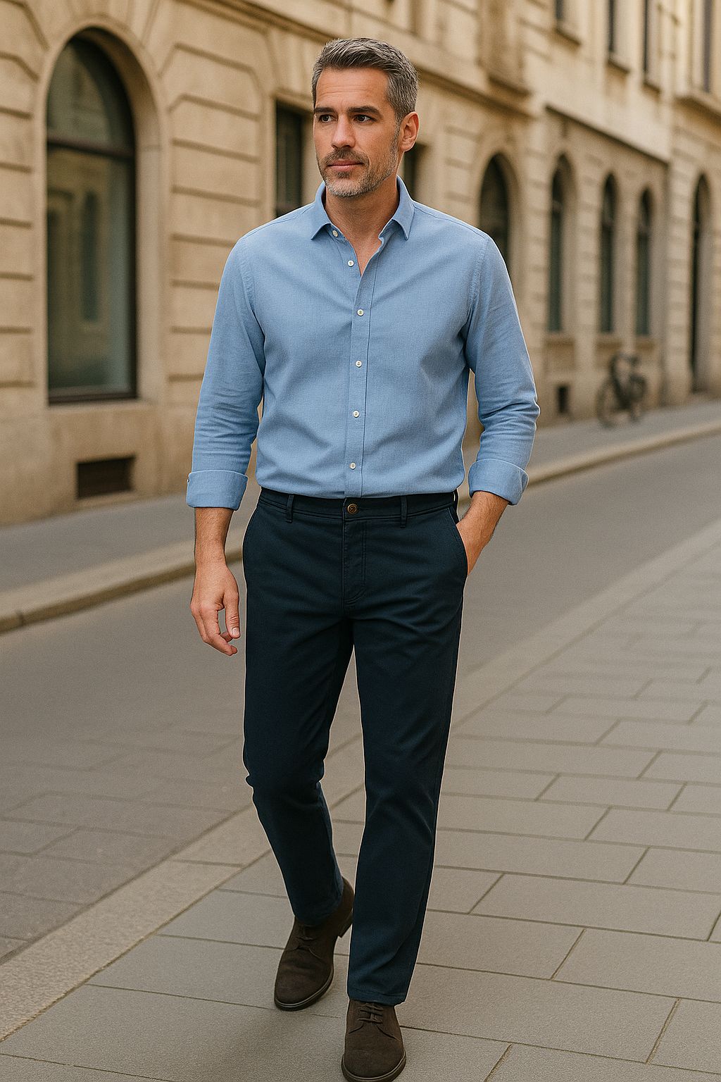 Pantaloni Chino Smart Uomo Blue Navy