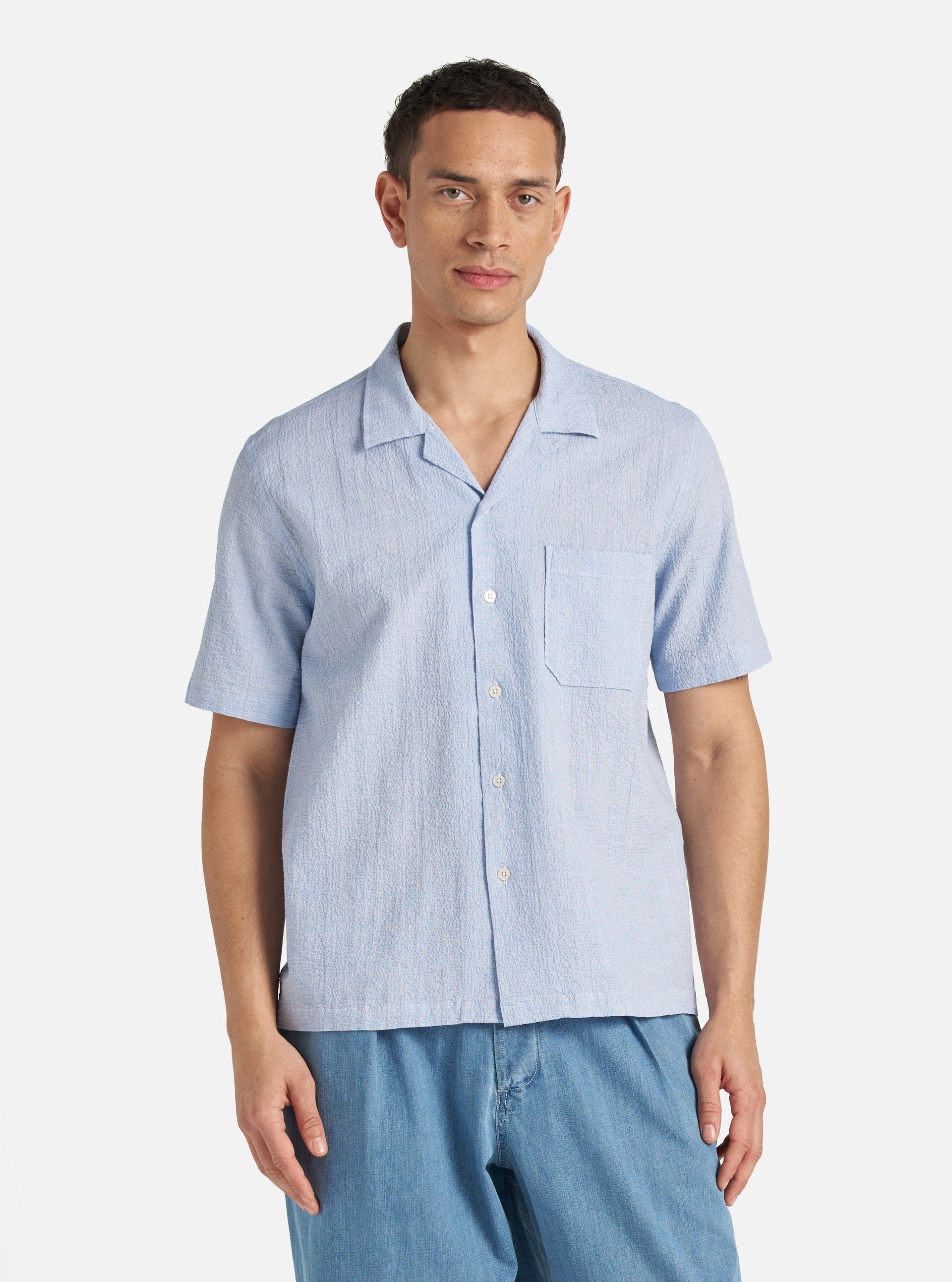Men's Seersucker Shirt Pale Blue 