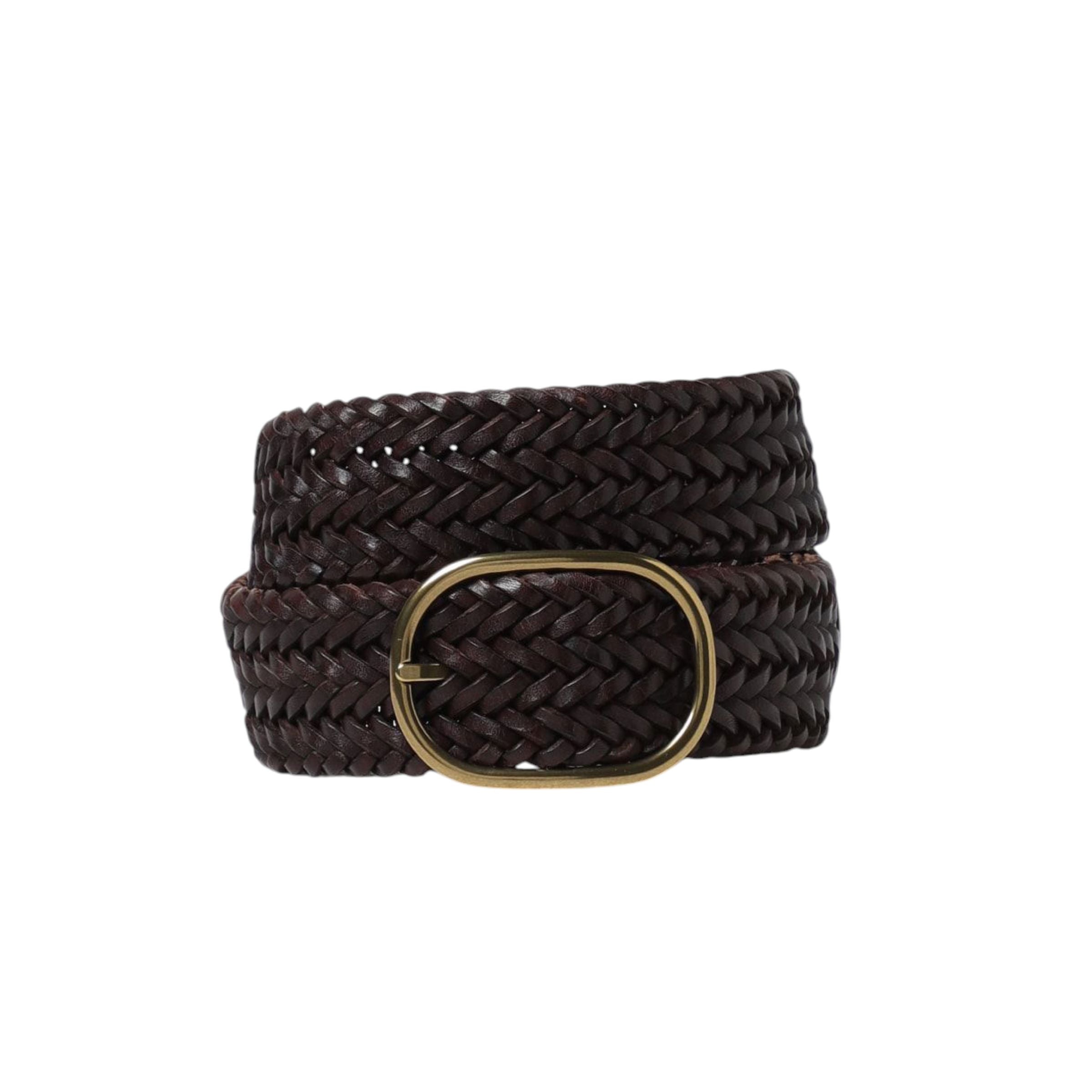 Women's Brass Oval Belt Dark Brown