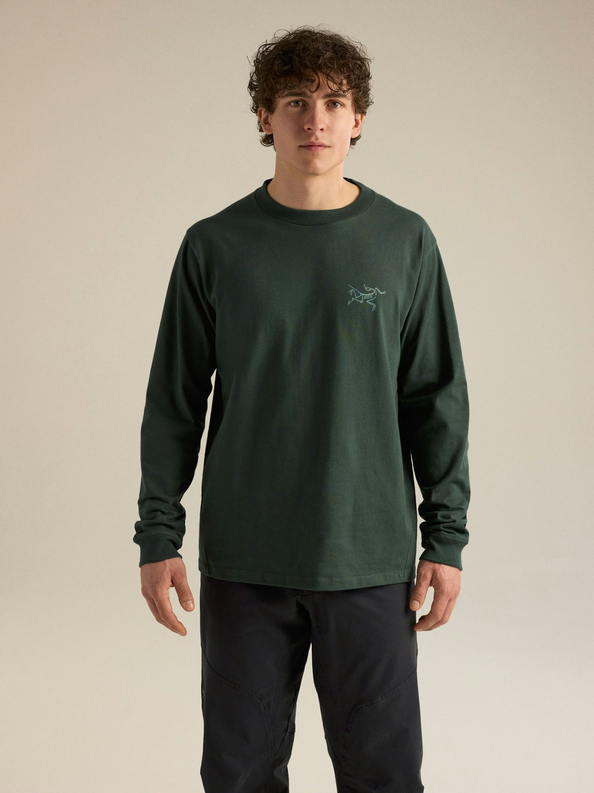 Mann Kragg Cotton Langarm T-shirt Dark Jade