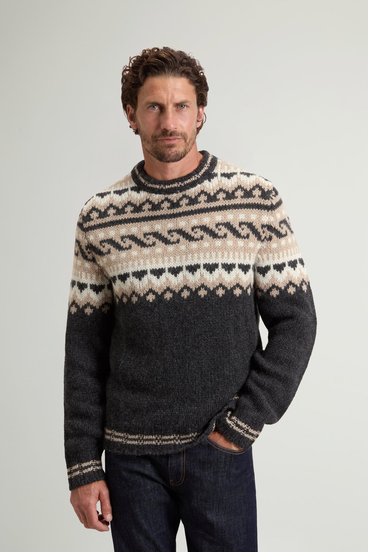Mann Fair Isle Pullover Charcoal Grey