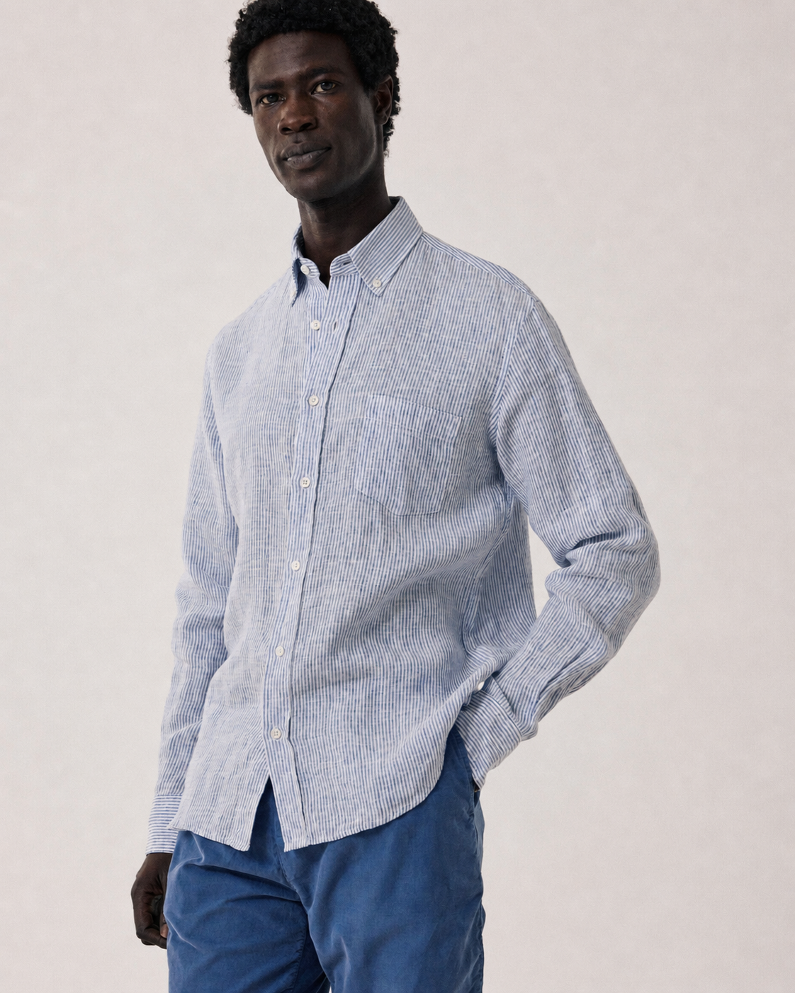 Camisa Pitt Linen Hombre Blue/White