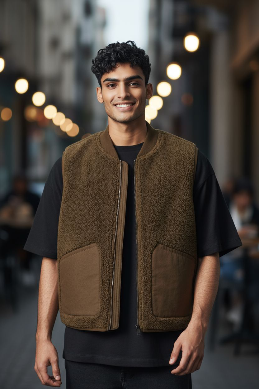Gilet Sherpa Uomo Camel