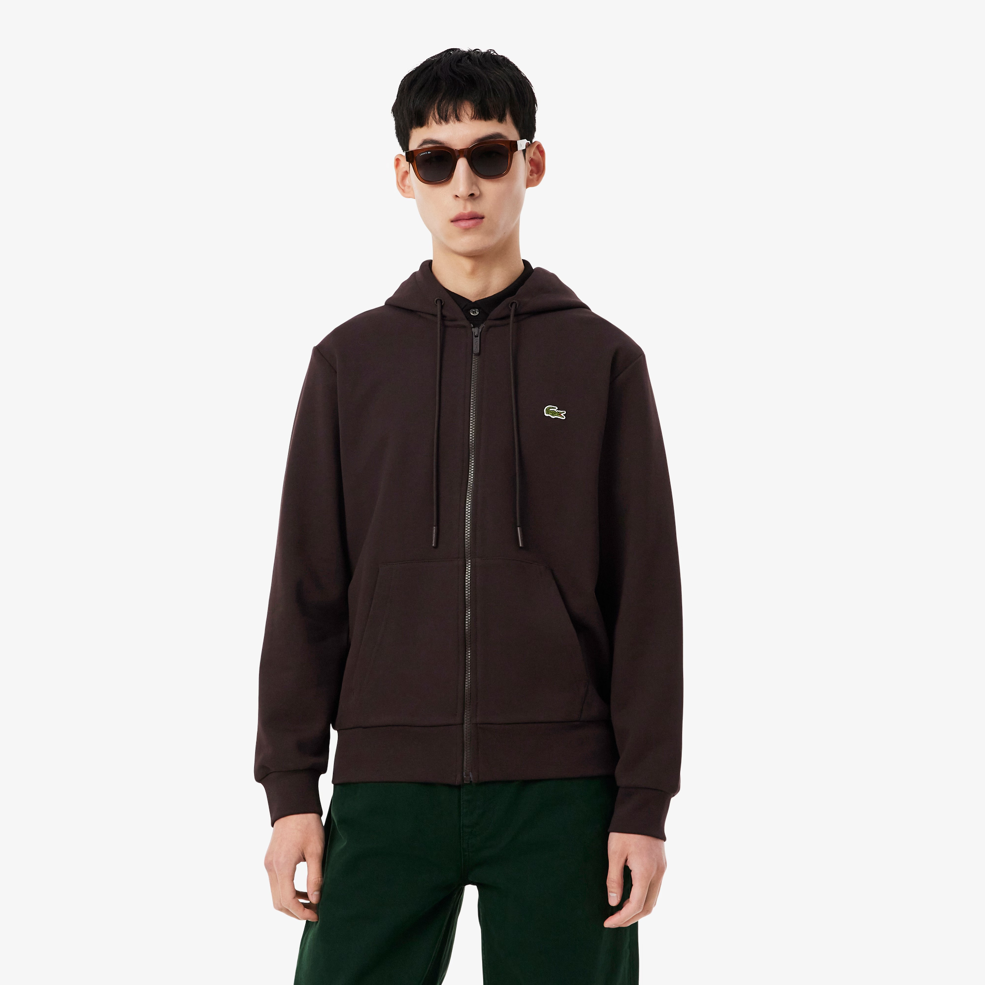 Pull Classic Fit Hoody Zip Homme Brown