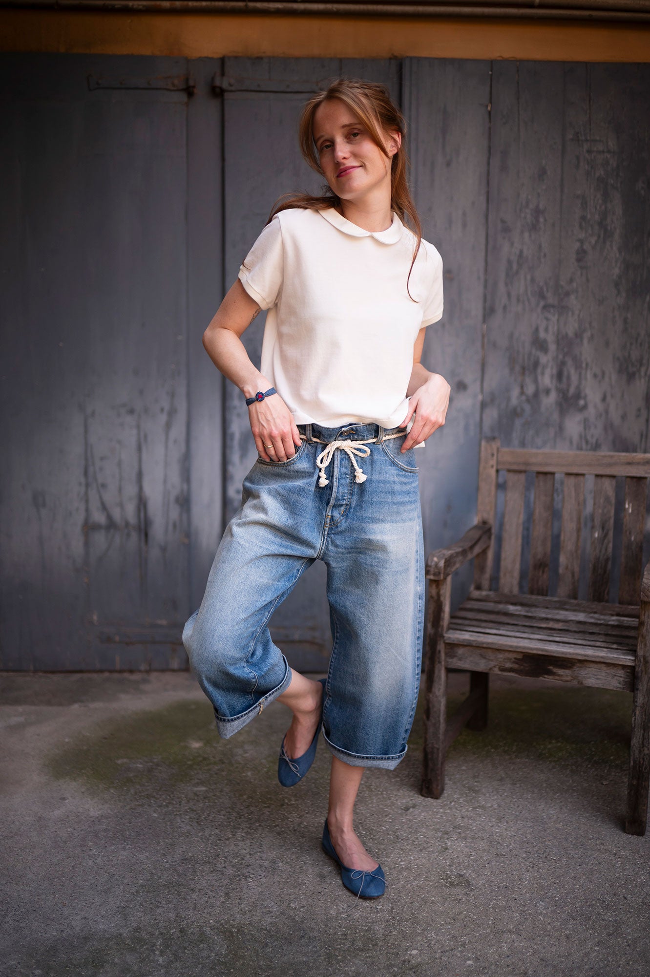 Frau The 50s Selvedge Culotte Jean Hose Light Blue