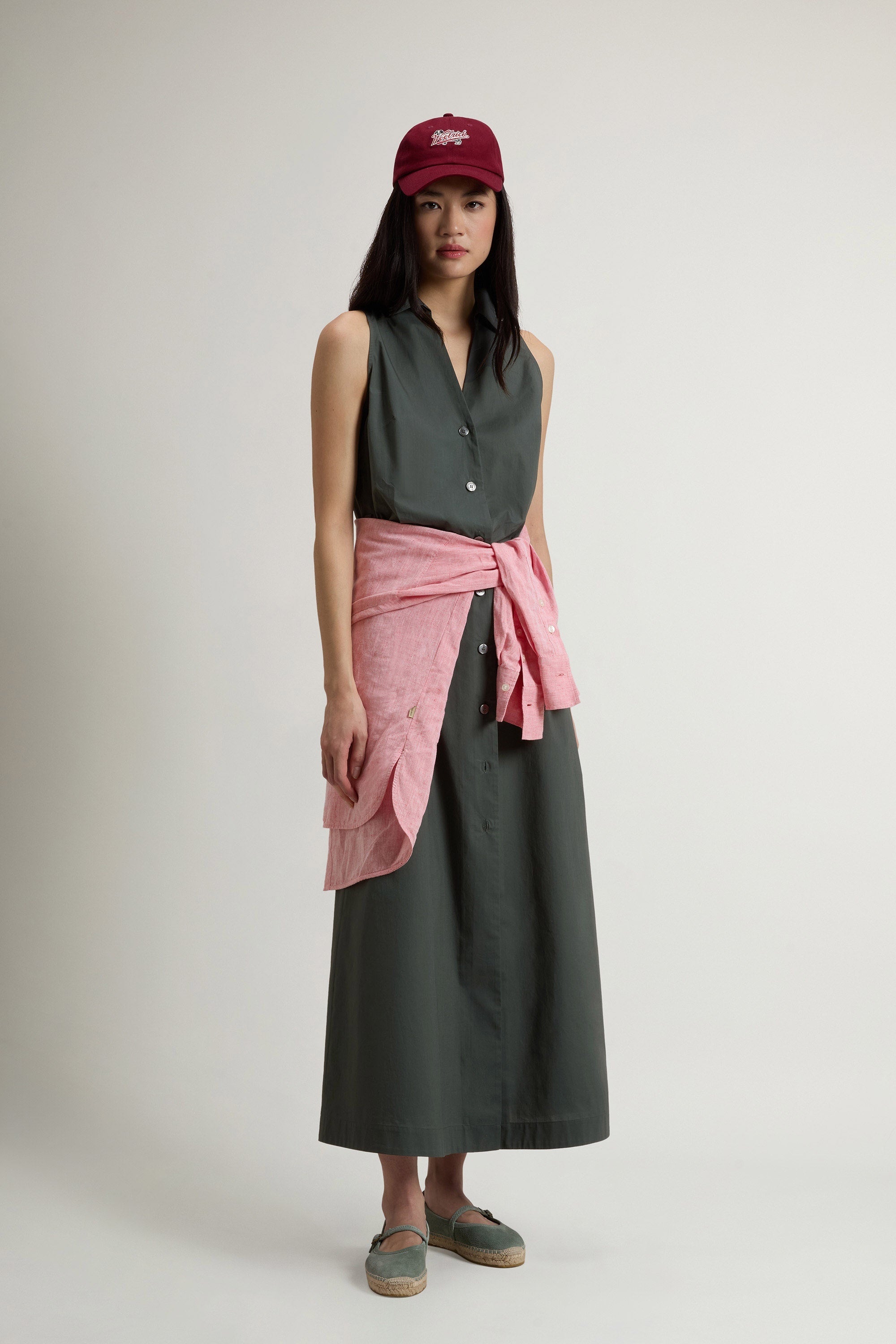 Women's Chemisier Poplin Cotton Dress Forest Veil