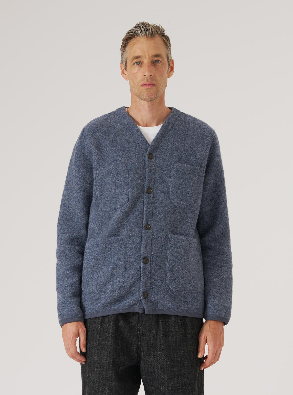 Cardigan Wool Fleece Homme State Blue