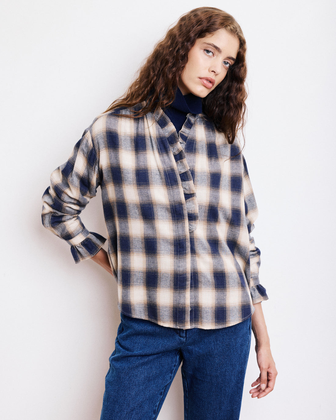 Camisa Carmela Mujer Beige/Blue