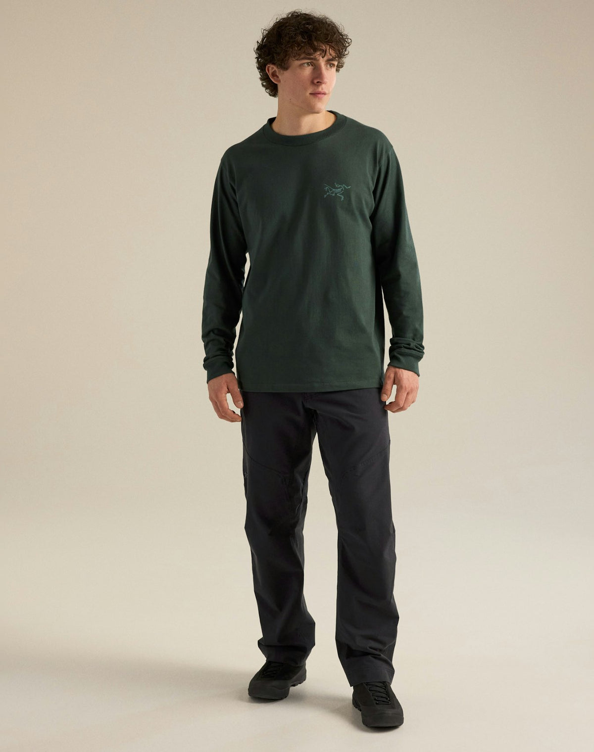 Mann Kragg Cotton Langarm T-shirt Dark Jade