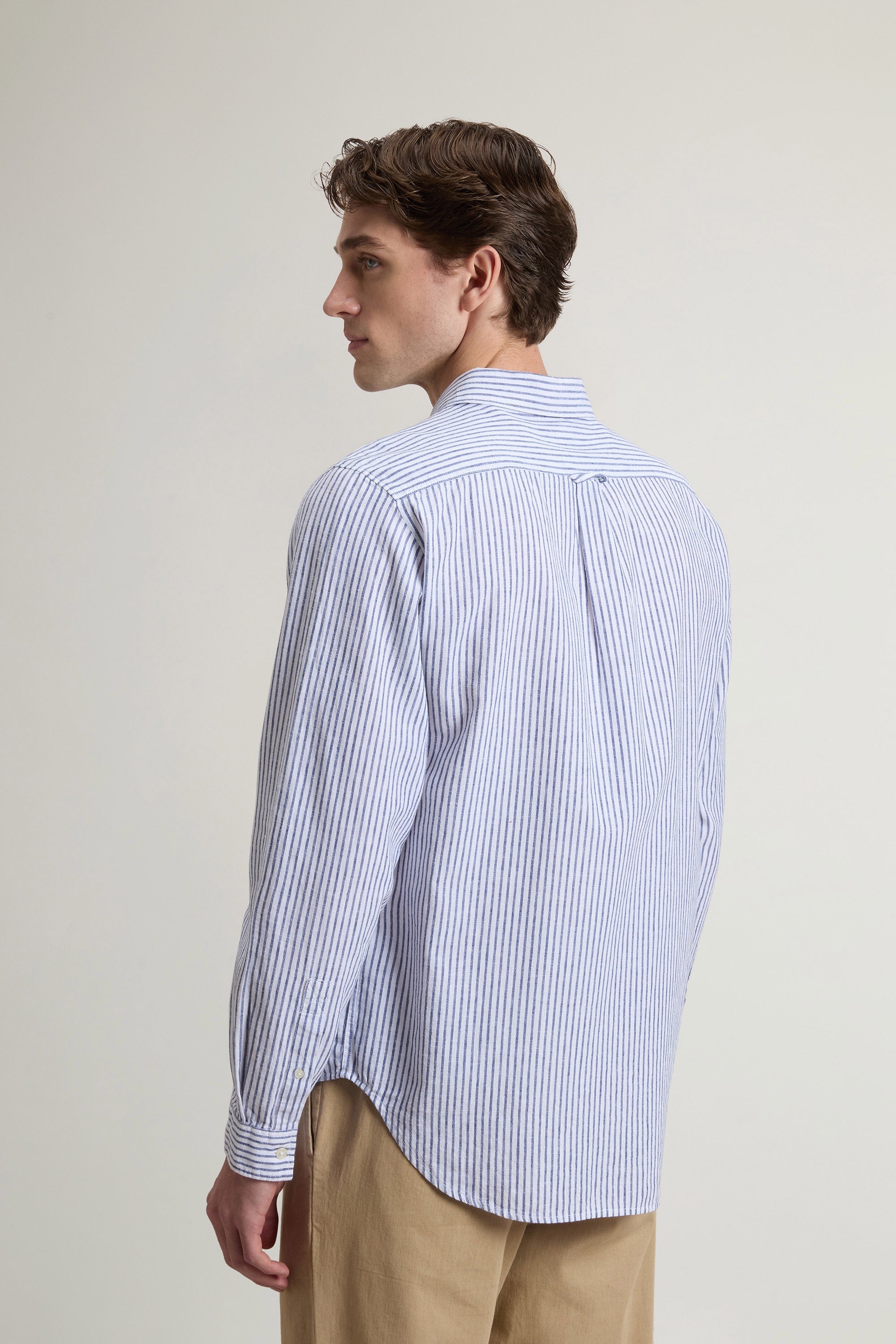 Camicia Linen Stripe Uomo Blue
