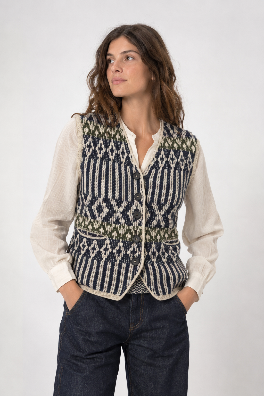 Gilet Folk 6 Donna Blue/Green